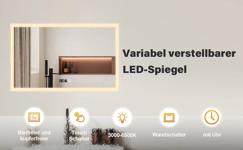 WDWRITTI Schminkspiegel Wandmontage Wandspiegel groß 100x60 günstig online kaufen