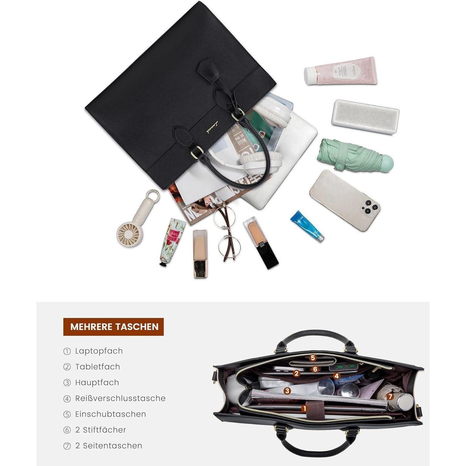 LuxusKollektion Laptoptasche 15,6 Zoll Laptoptasche Damen PU Leder Schwarz wasserdicht – Bild 3 von 5