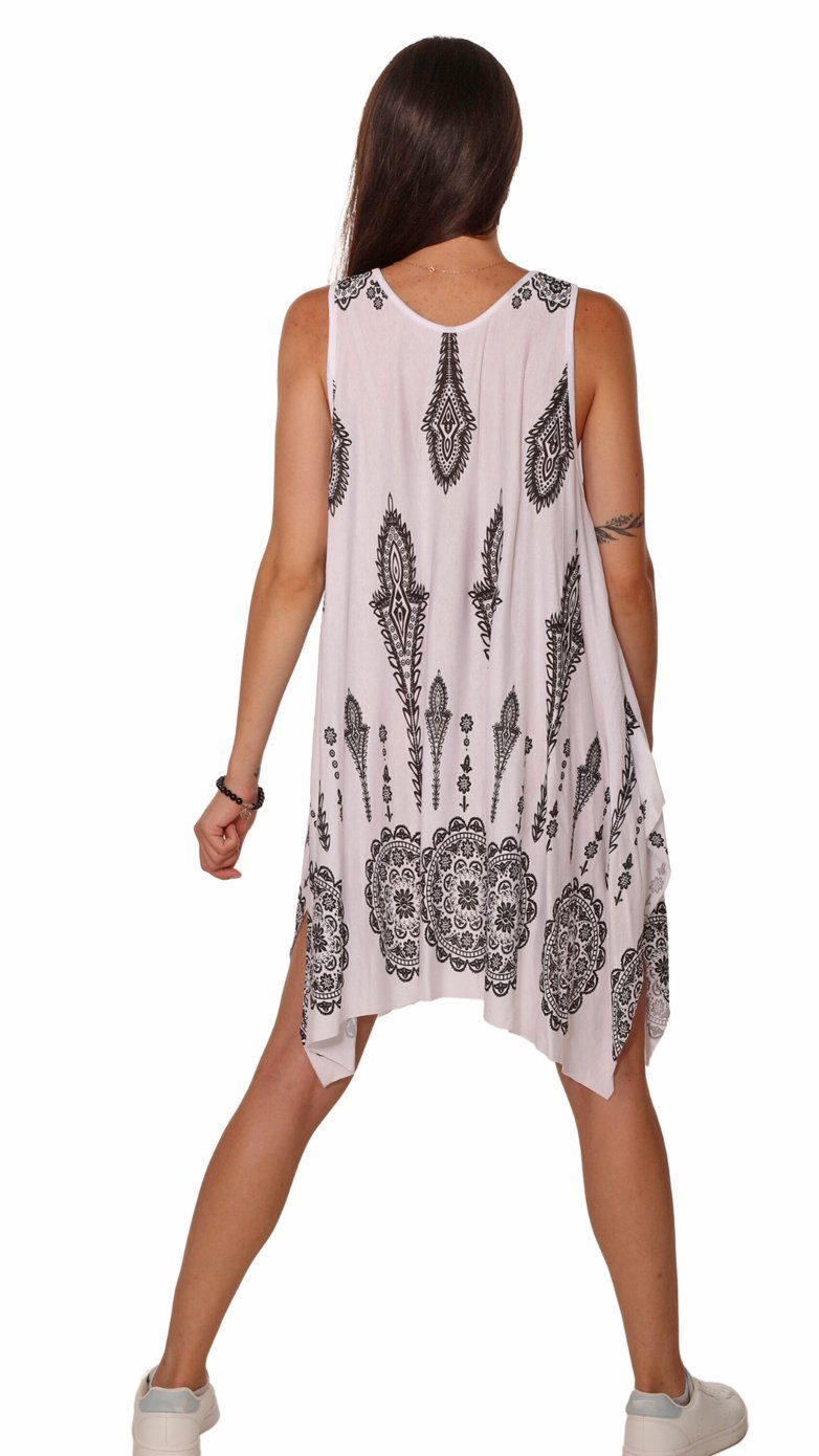 Charis Ornamentic Moda Weiss knielang Indian Sommerkleid Print Trägerkleid