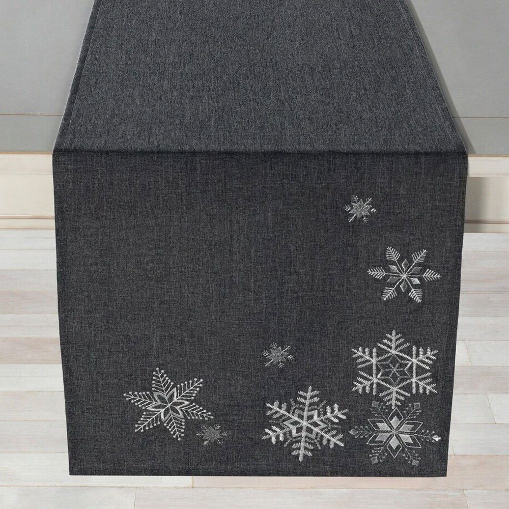 Home-trends24.de Tischläufer Tischläufer Weihnachtsdeko Grau Eiskristalle 4 günstig online kaufen