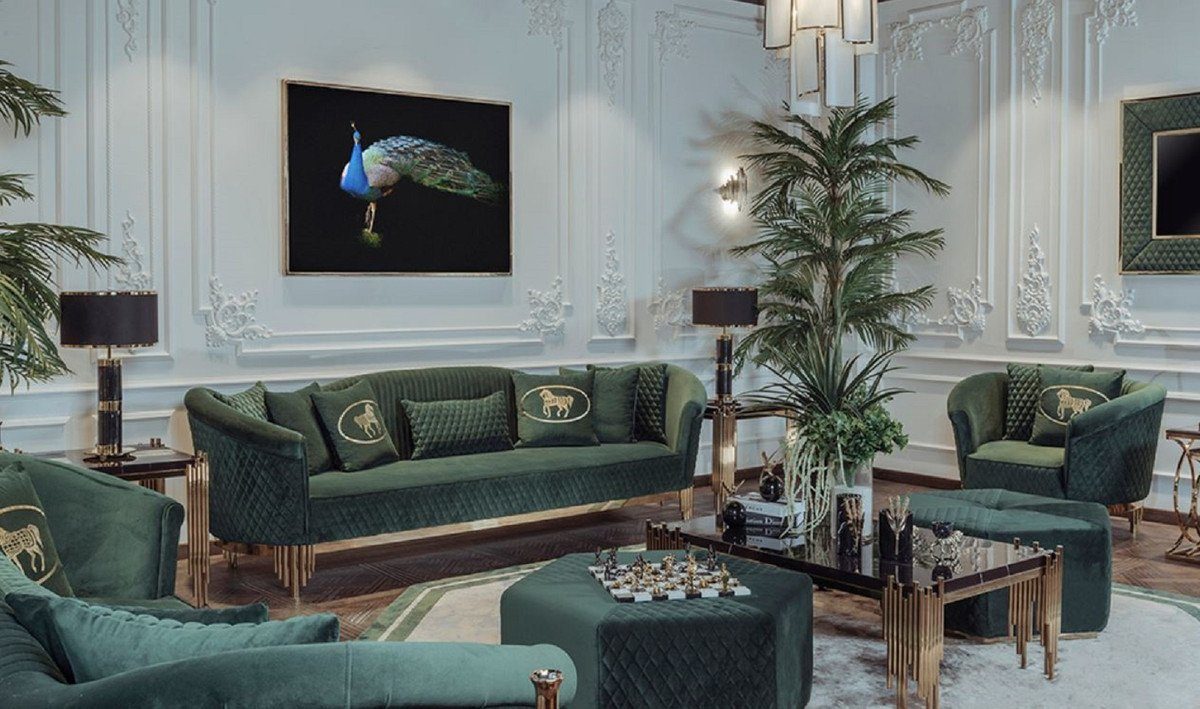 - x Möbel Padrino Kollektion cm Sofa 260 - Wohnzimmer Casa - / Gold 88 Sofa H. Grün Hotel Luxus & 88 Modernes Luxus Sofa x Wohnzimmer