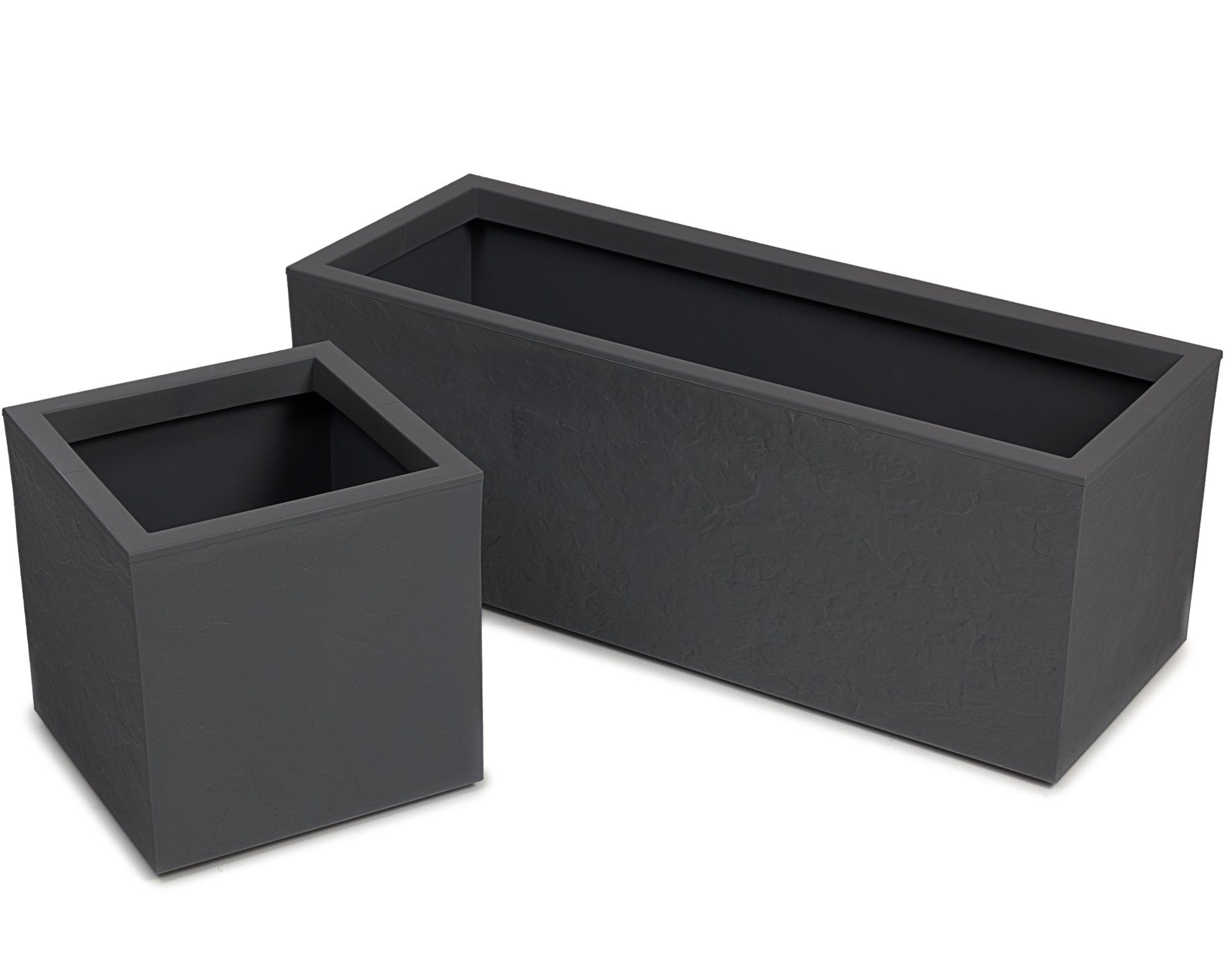 ONDIS24 Pflanzkübel 2 x Blumenkasten Vulkan, 57+21 Liter Volumen (Blumenkübel Set), mit Wasserspeicher, stapelbar, Balkon