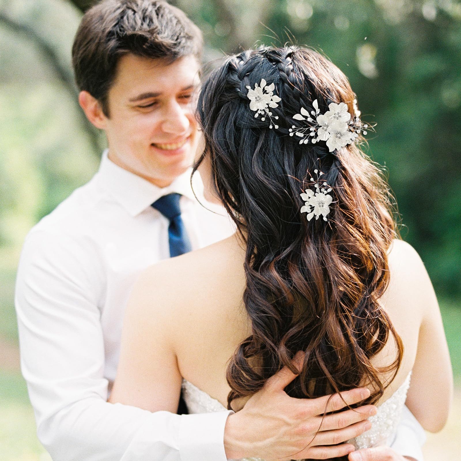 Oemmn Haarnadeln 3er Set Braut Haarnadeln mit Perlen & Blumen, 3-tlg., U-förmige Hochzeit Haaraccessoires für Brautfrisuren & Hochzeiten