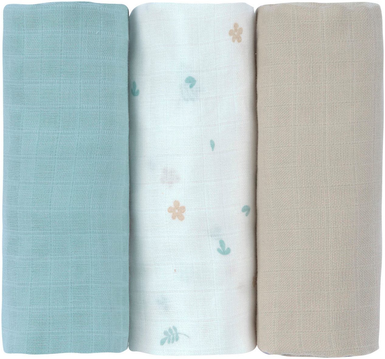 LÄSSIG Stoffwindeln Swaddle & Burp Blanket, L, Floral (Set, 3-St)