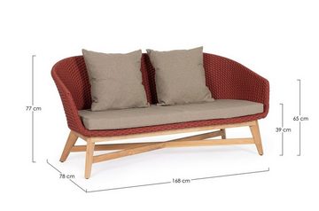 Natur24 Sofa Sofa Coachella 168x78x77cm Teakholz Rot Sofa Couch