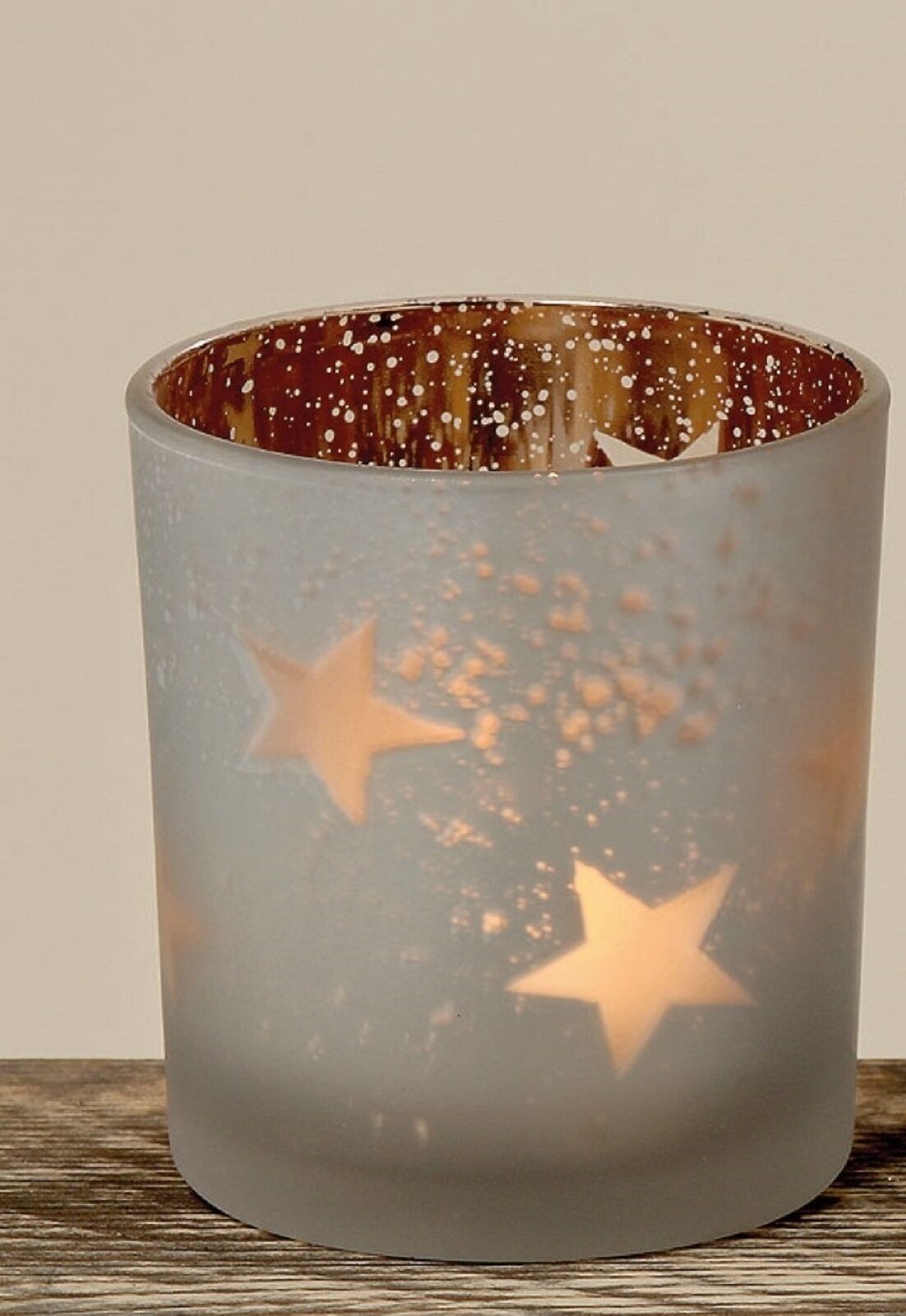 Windlicht Windlicht Teelicht Glas lackiert weiß matt Stern H 8 cm