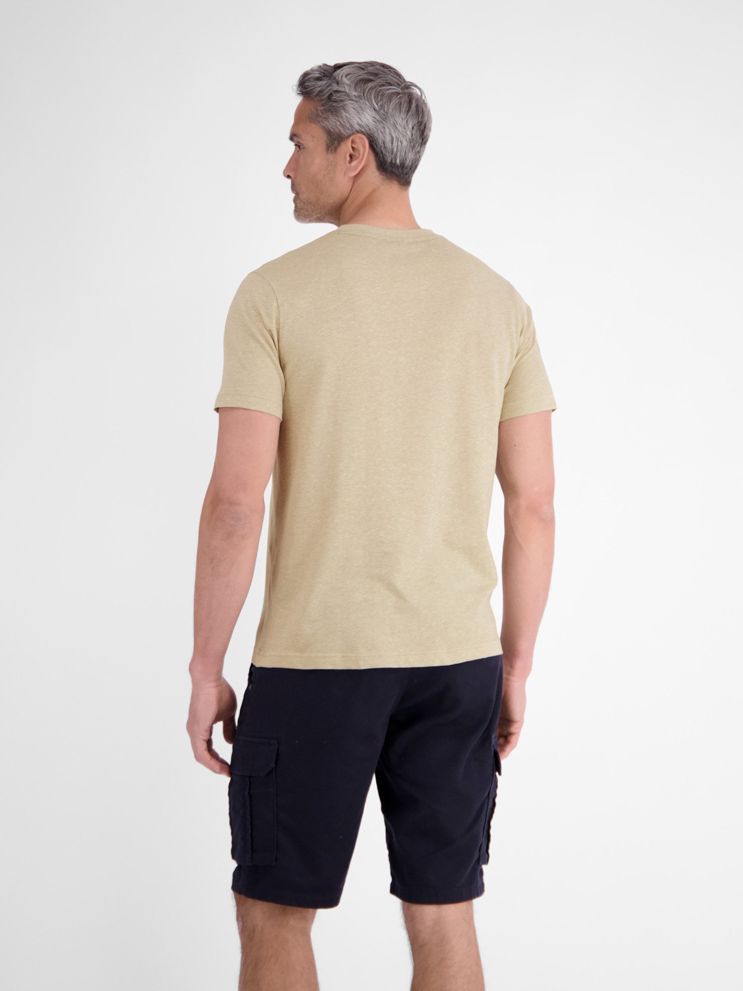 LERROS Rundhalsshirt T-Shirt aus Baumwoll-Leinen-Mix in moderner 2-Tone-Optik