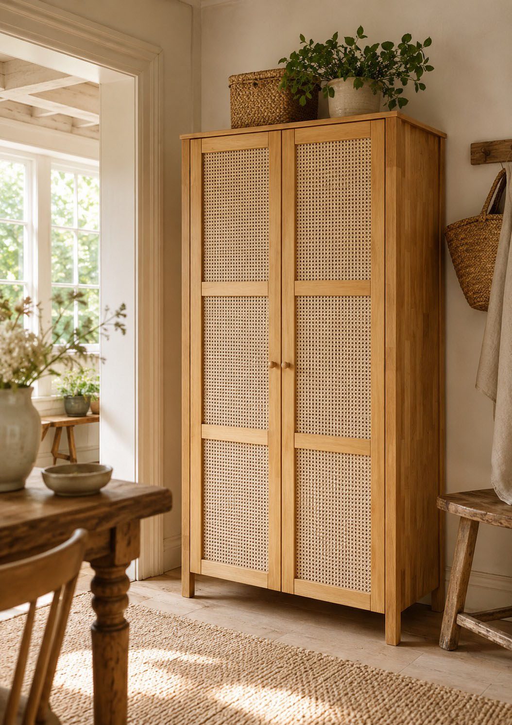 OTTO home Kleiderschrank Hällevik Eiche - aus FSC® Massivholz, Wiener Geflecht Türfronten mit Wiener Geflecht, FSC® Zertifizierte massive Eiche