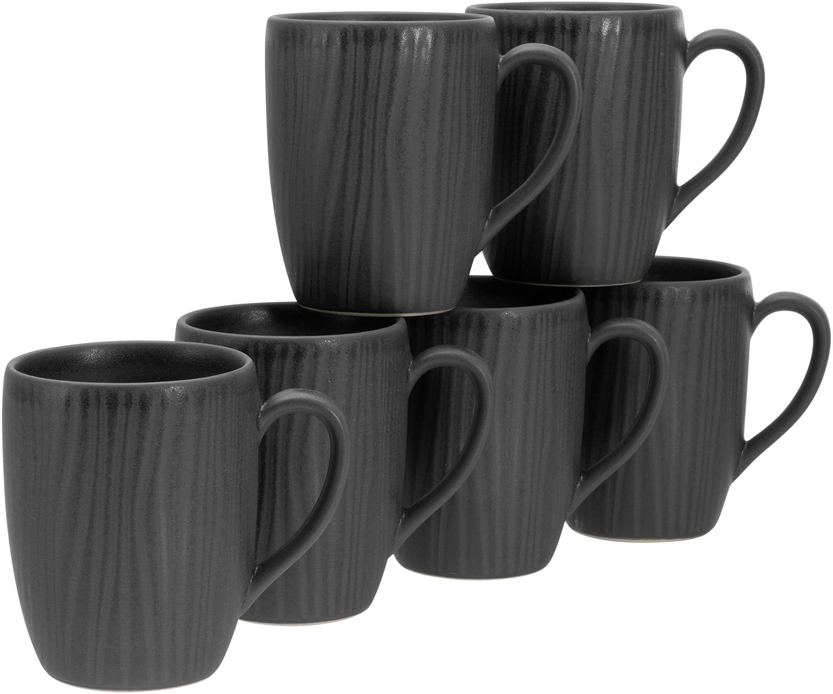 CreaTable Becher Vesuvio Black, 6-tlg., Steinzeug, 300 ml, 6-teilig