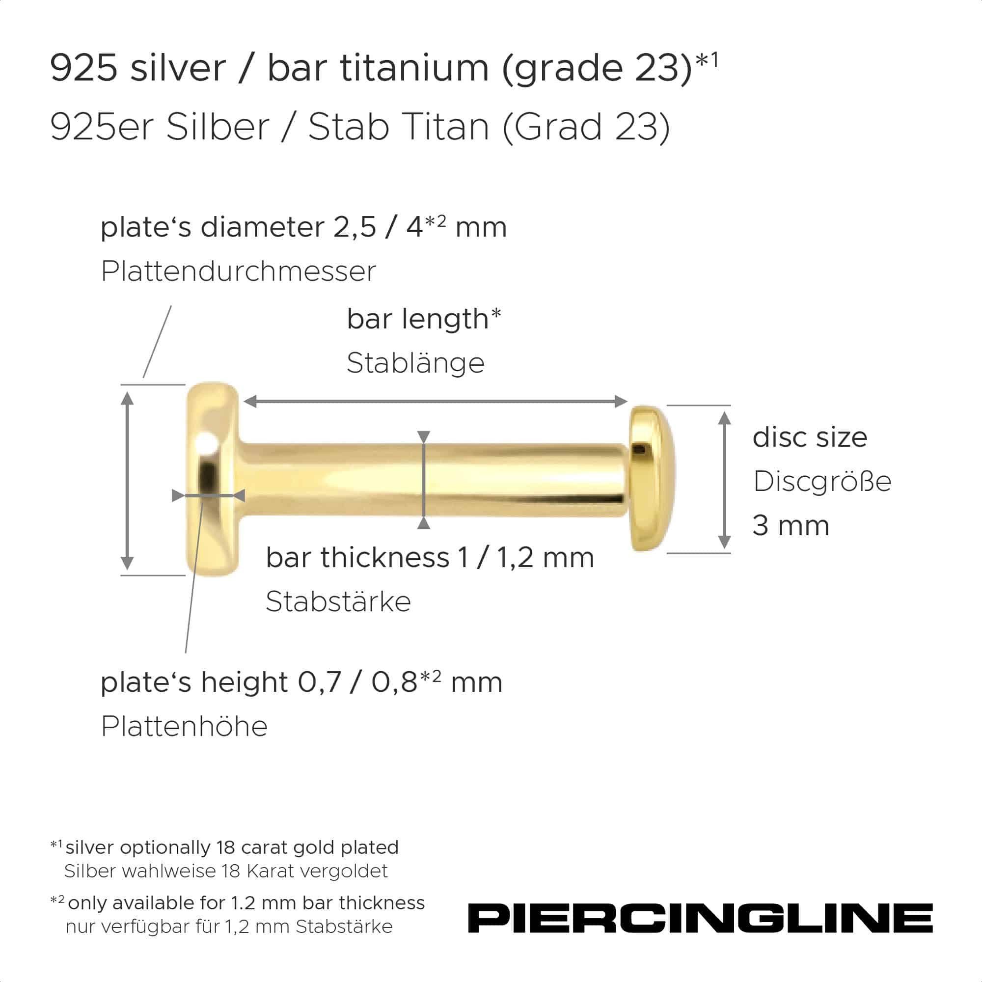 PIERCINGLINE Piercing-Set Titan Labret mit Innengewinde + 925er Silber Aufsatz HERZ (Labrets, 1-tlg)