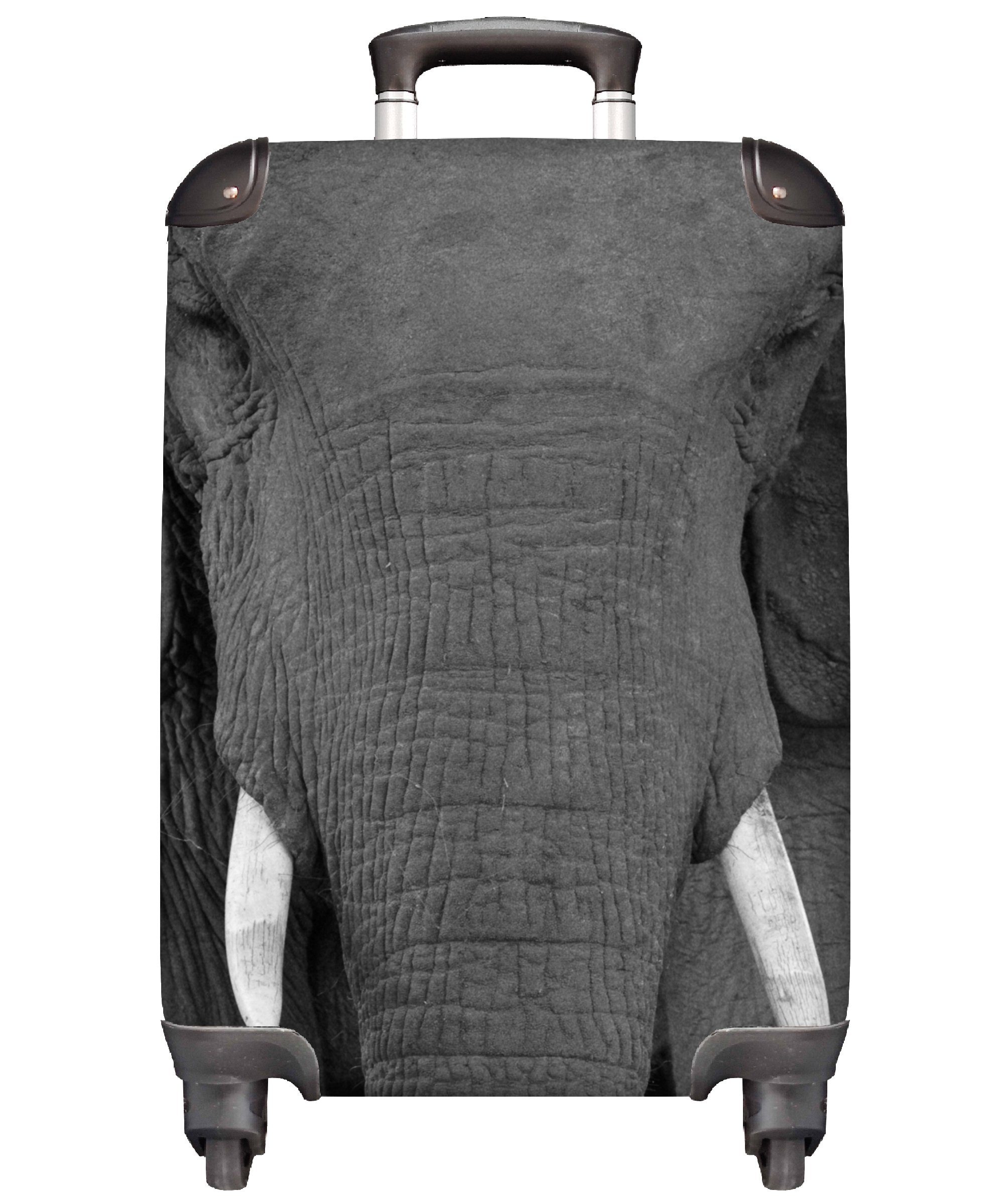 MuchoWow Handgepäckkoffer Elefant Großaufnahme, - - - für Handgepäck Tiere Rollen, Ferien, 4 rollen, Grau Reisekoffer Reisetasche mit Trolley