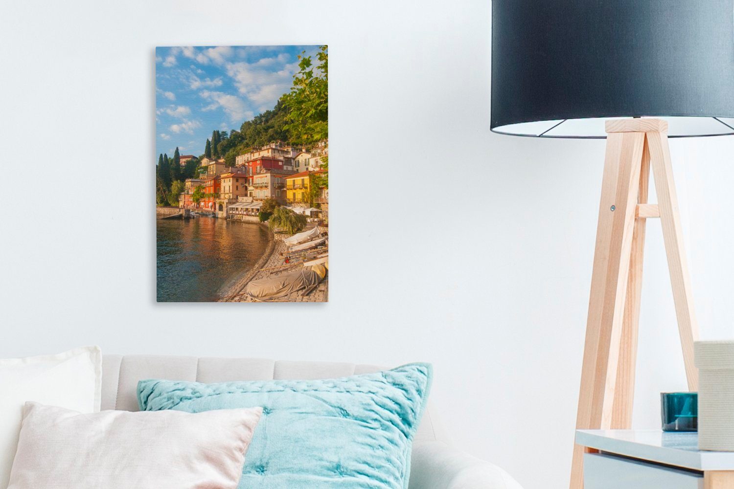 cm Gemälde, St), See Italien, 20x30 Comer Haus - fertig - bespannt Leinwandbild (1 Leinwandbild inkl. Zackenaufhänger, OneMillionCanvasses®