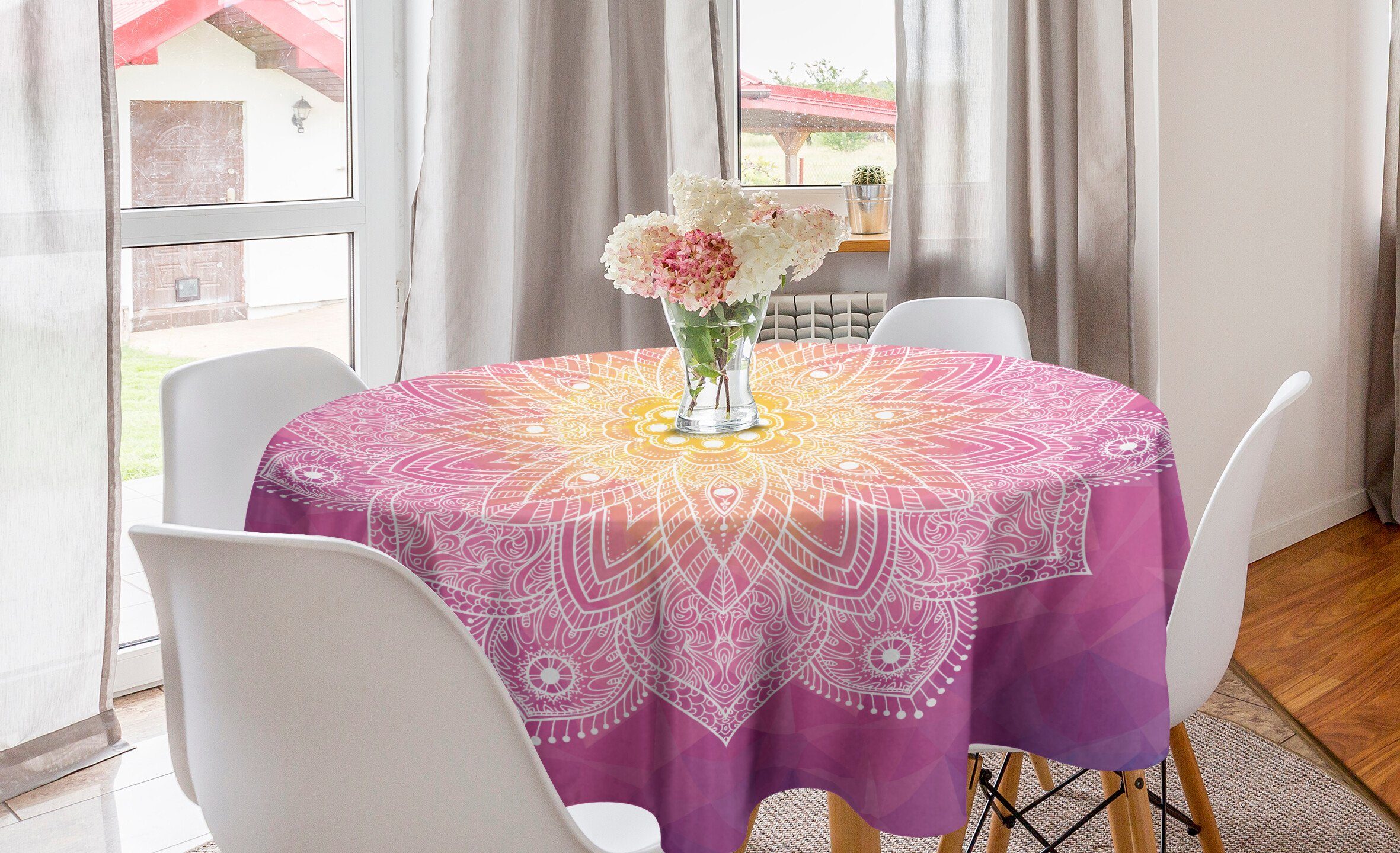 Abakuhaus Tischdecke Kreis Tischdecke Abdeckung für Esszimmer Küche Dekoration, Mandala Mandala-Blumenkunst