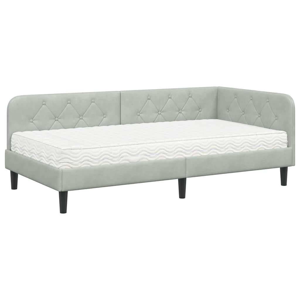 furnicato Daybed Eckbettgestell 90 x 200 cm Hellgrau, Umkehrbares Kopfteil Tagestbett mit Schaumstoffmatratze für Gäste
