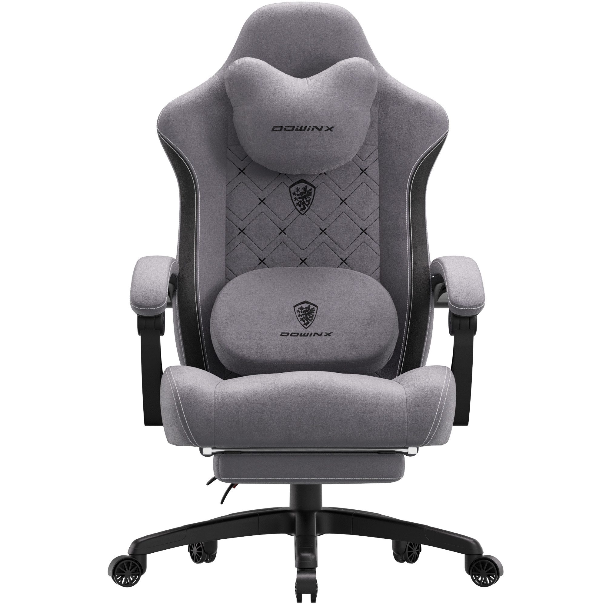 Dowinx Gaming-Stuhl Bürostuhl mit Beheizter Massage Lendenwirbelstütze (Packung), Gamer Stuhl Stoff mit Tasche Frühling Kissen und Fußstütze