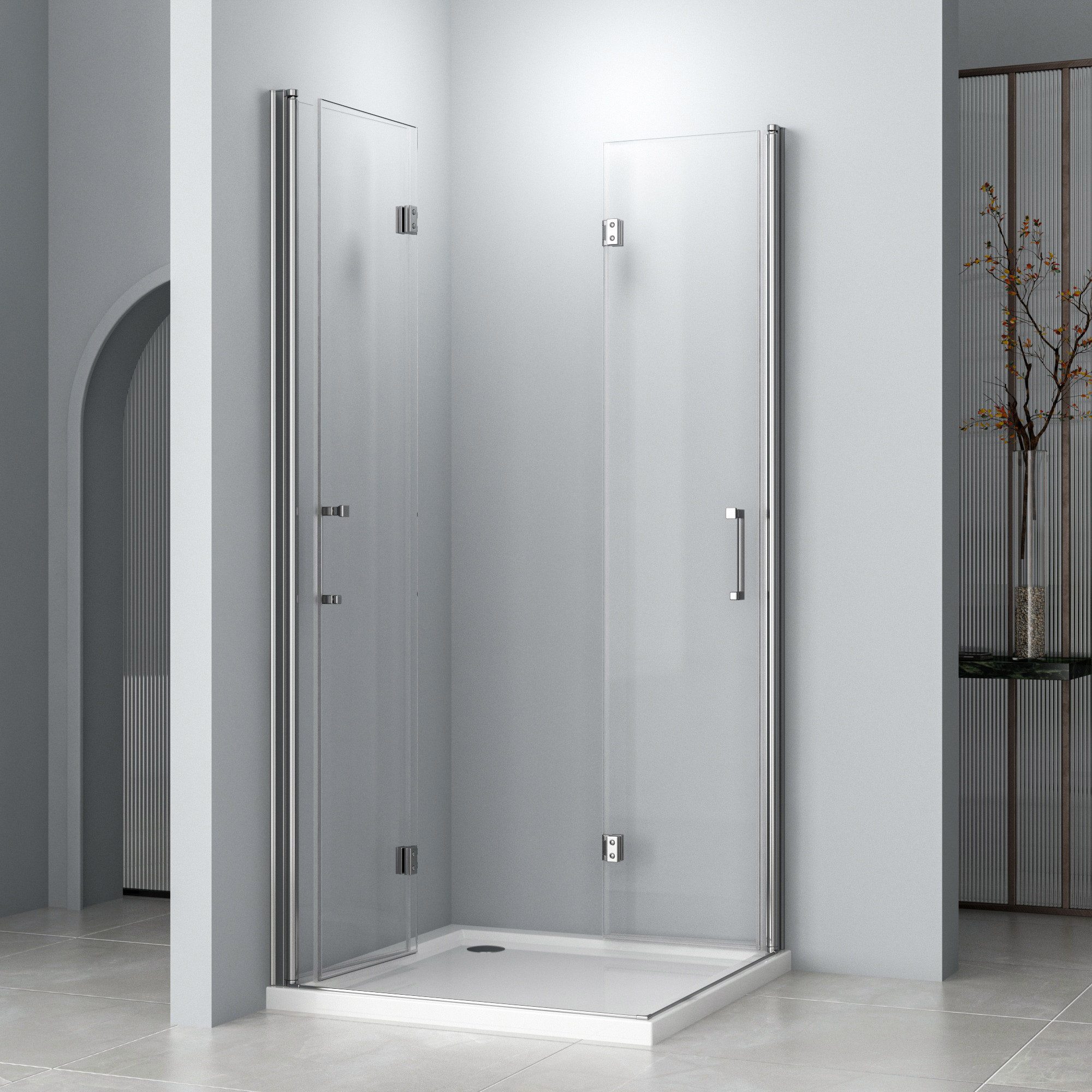 Hopibath Eckdusche Falttür Duschkabine Falttür Duschabtrennung faltbar, BxT: 70x70 cm, 5mm NANO Glas, 180º Falt-Duschkabine, 70-120 x 195 cm, mit Alu-Bodenleiste, Magnetverschluss