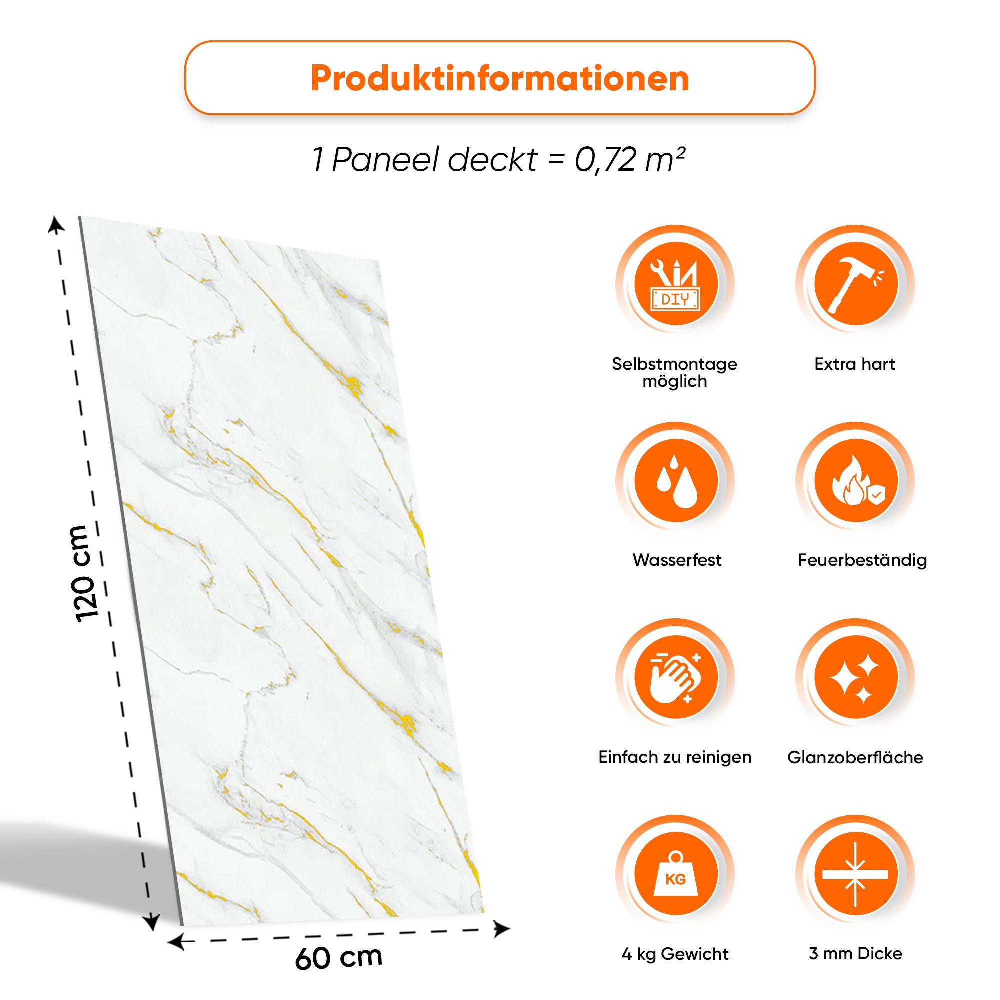 IZODEKOR 3D Wandpaneel IZODEKOR Wandverkleidung Marmoroptik 120x60cm Alternative zu Badfliese, Direkt auf Fliesen montierbar, fleckenabweisend