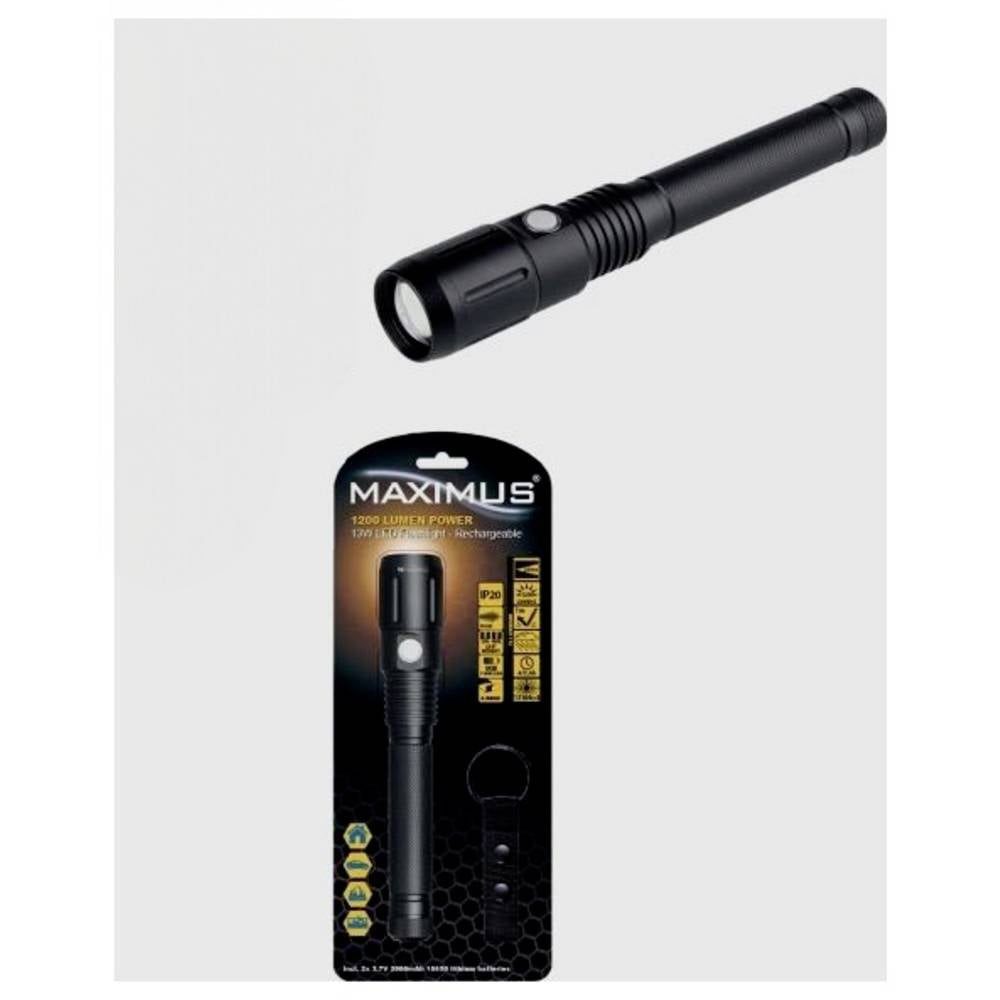 Maximus Taschenlampe LED Taschenlampe 13Watt M-FL-006B-BL-H, mit Gürtelclip, mit USB-Schnittstelle