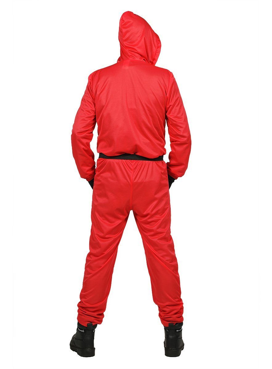Metamorph Kostüm Squid Game Aufseher Overall - Karneval Fasching, Roter Overall mit eingearbeiteter Maske der Aufseher aus der koreanisc