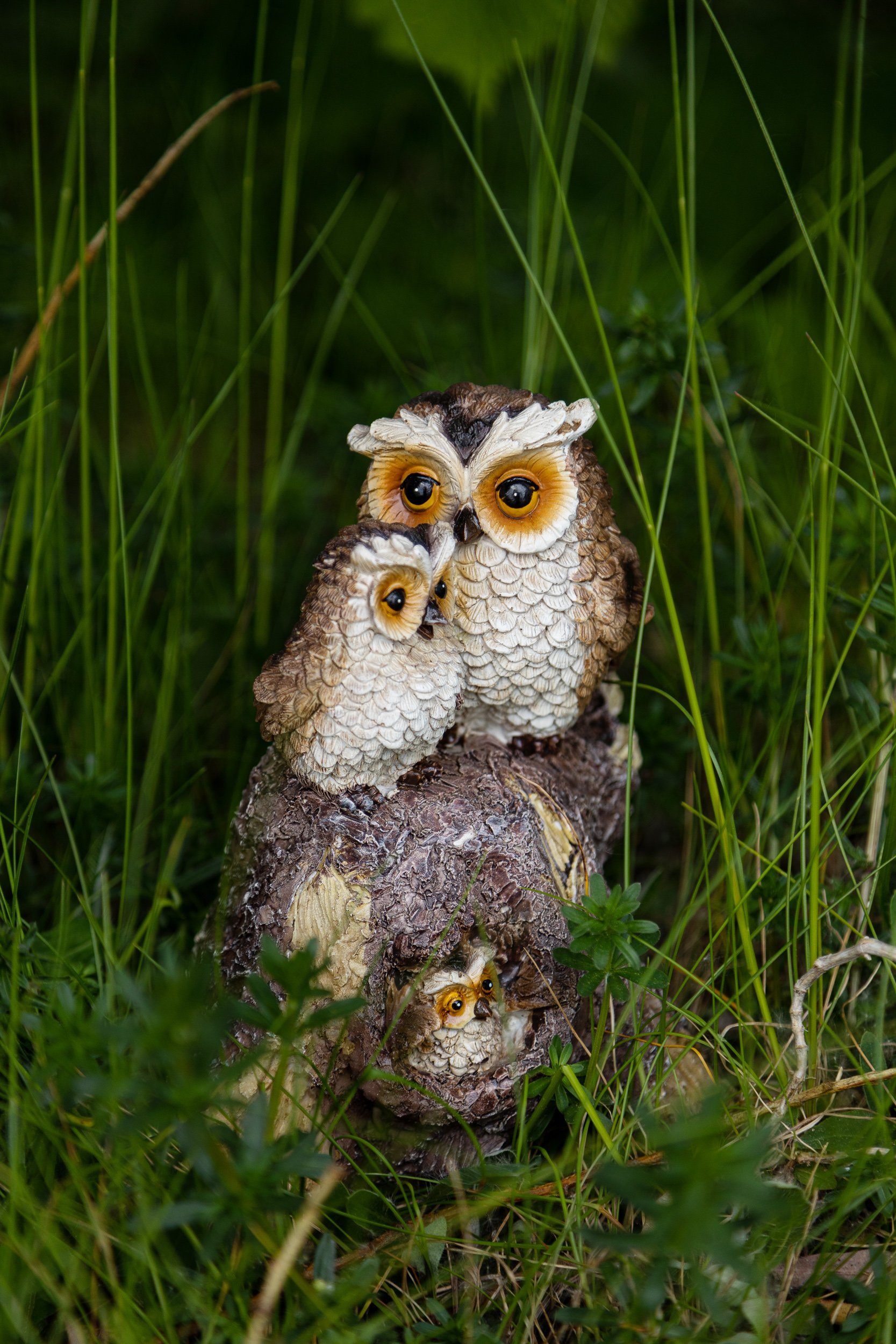 Winter-Eulenfamilie Dekofigur Babyeule Dekoelement mit Wohnando Niedliches Baumstumpf: