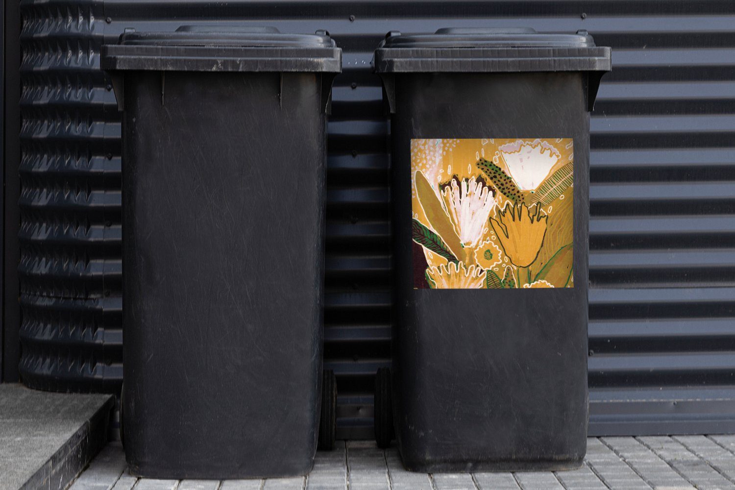 St), MuchoWow - Pflanzen Sticker, Blumen - Abfalbehälter Container, Mülltonne, Wandsticker Gelb (1 Mülleimer-aufkleber,