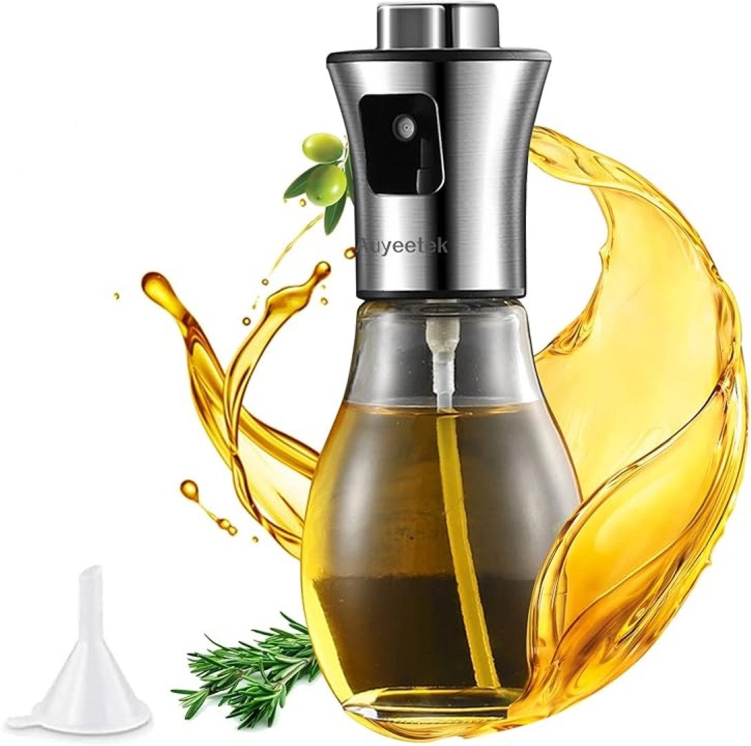 Sprühflasche Dosierer Salat Ölsprüher aus Edelstahl und Glas, 200 ml