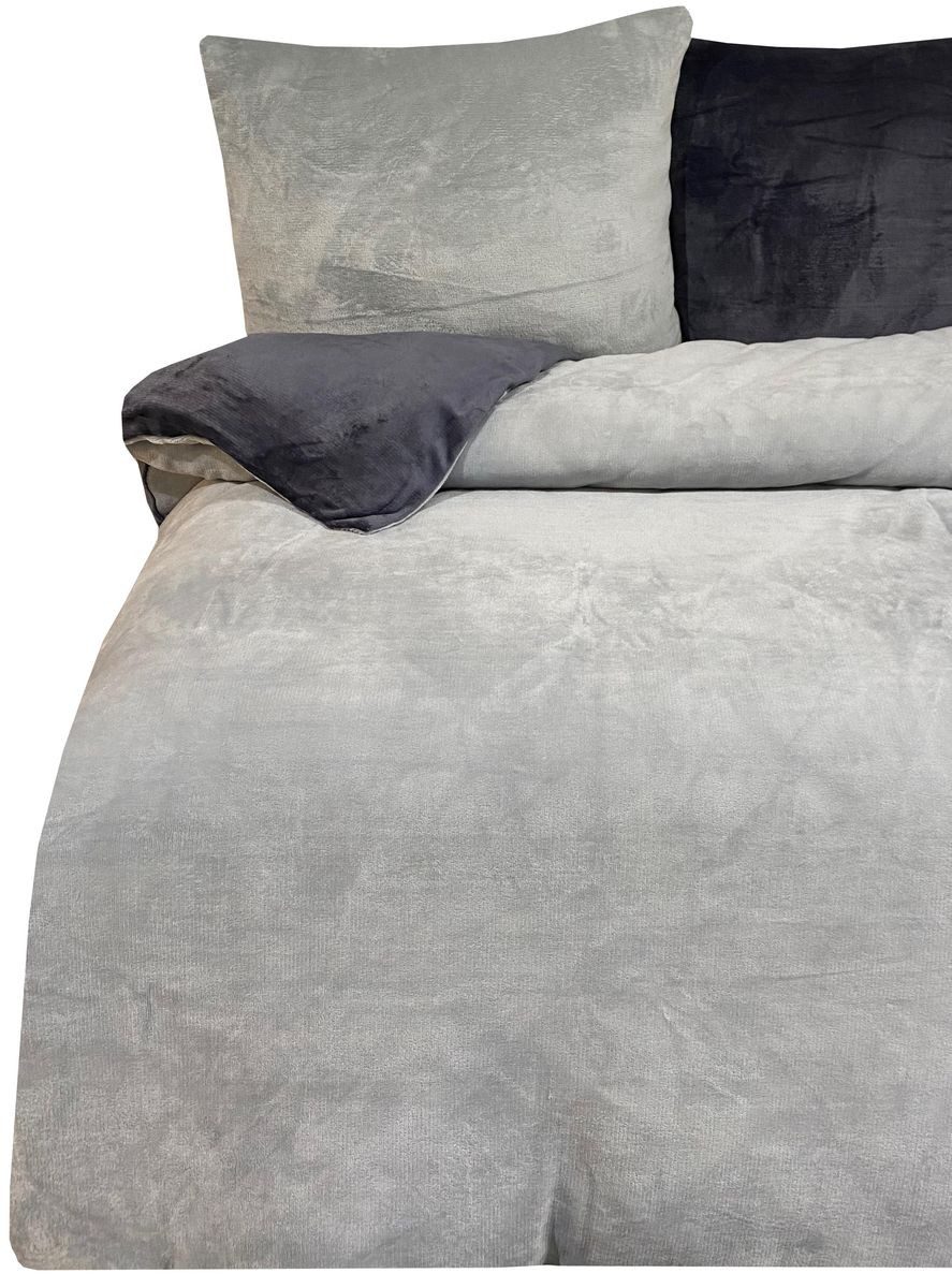 Leonado Vicenti Bettwäsche 4 tlg Winter Wende Plüsch Thermo Fleece Warm Bettwäsche 135x200 Grau, Fleece, 4 teilig
