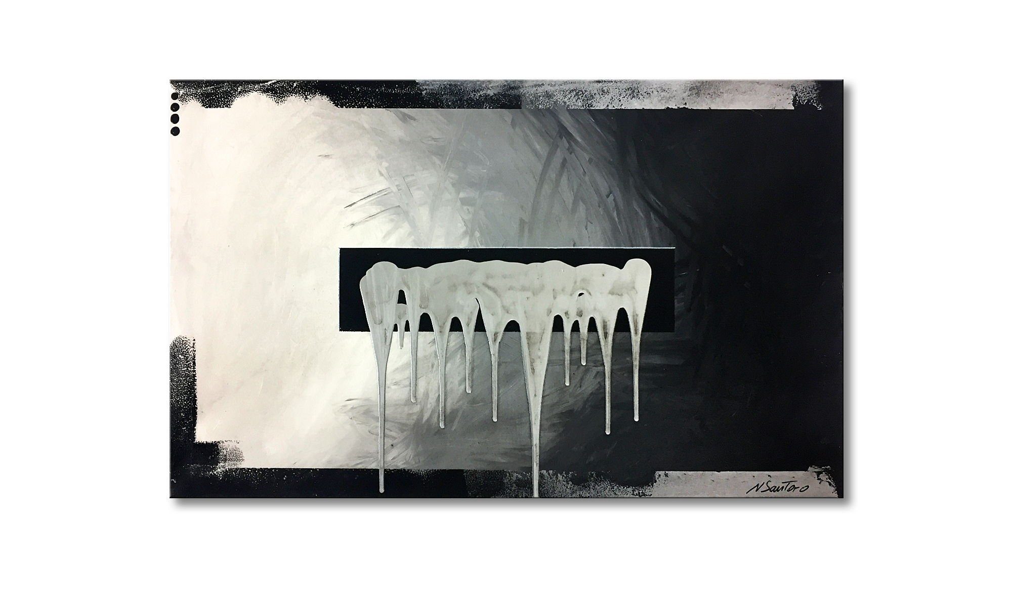 WandbilderXXL Gemälde Melting Silver 120 x 75 cm, Abstraktes Gemälde, handgemaltes Unikat