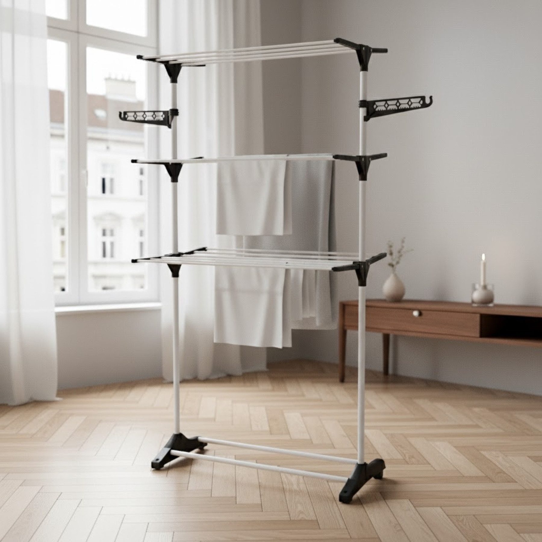 NUXIO Wäscheständer Vertikaler Wäscheständer mit Platz für Kleiderbügel, 160 cm, ALTO, Mehrstöckig