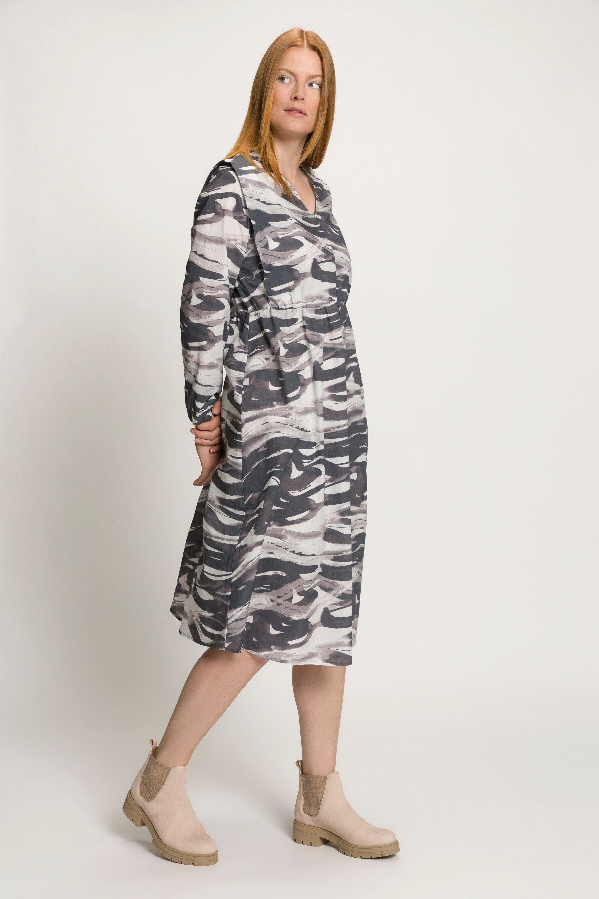 Jerseykleid Midikleid Wellen V-Ausschnitt Langarm Biobaumwolle