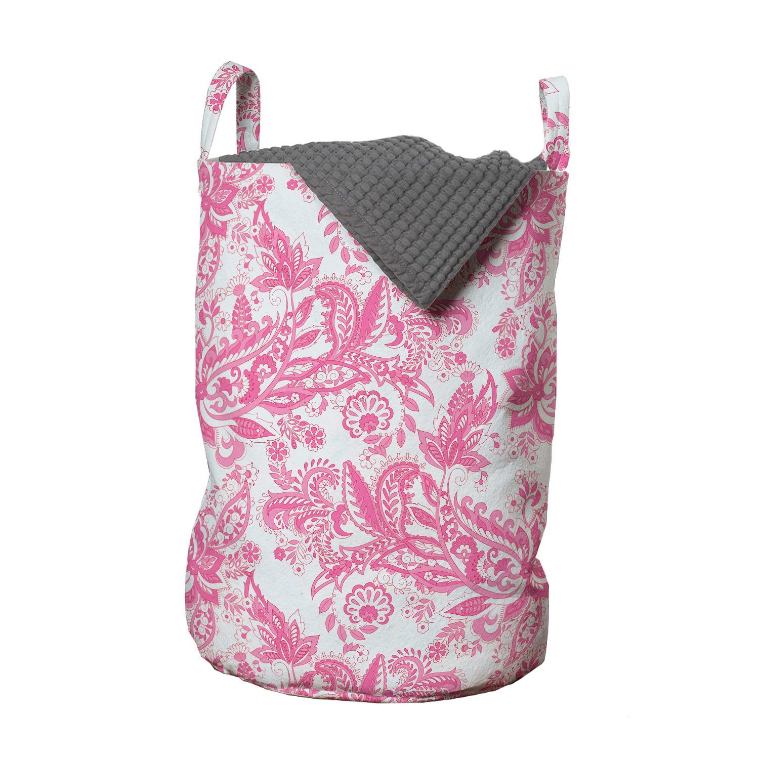 Abakuhaus Wäschesäckchen Wäschekorb mit Griffen Kordelzugverschluss für Waschsalons, Blumen Pinkish Paisley-Muster
