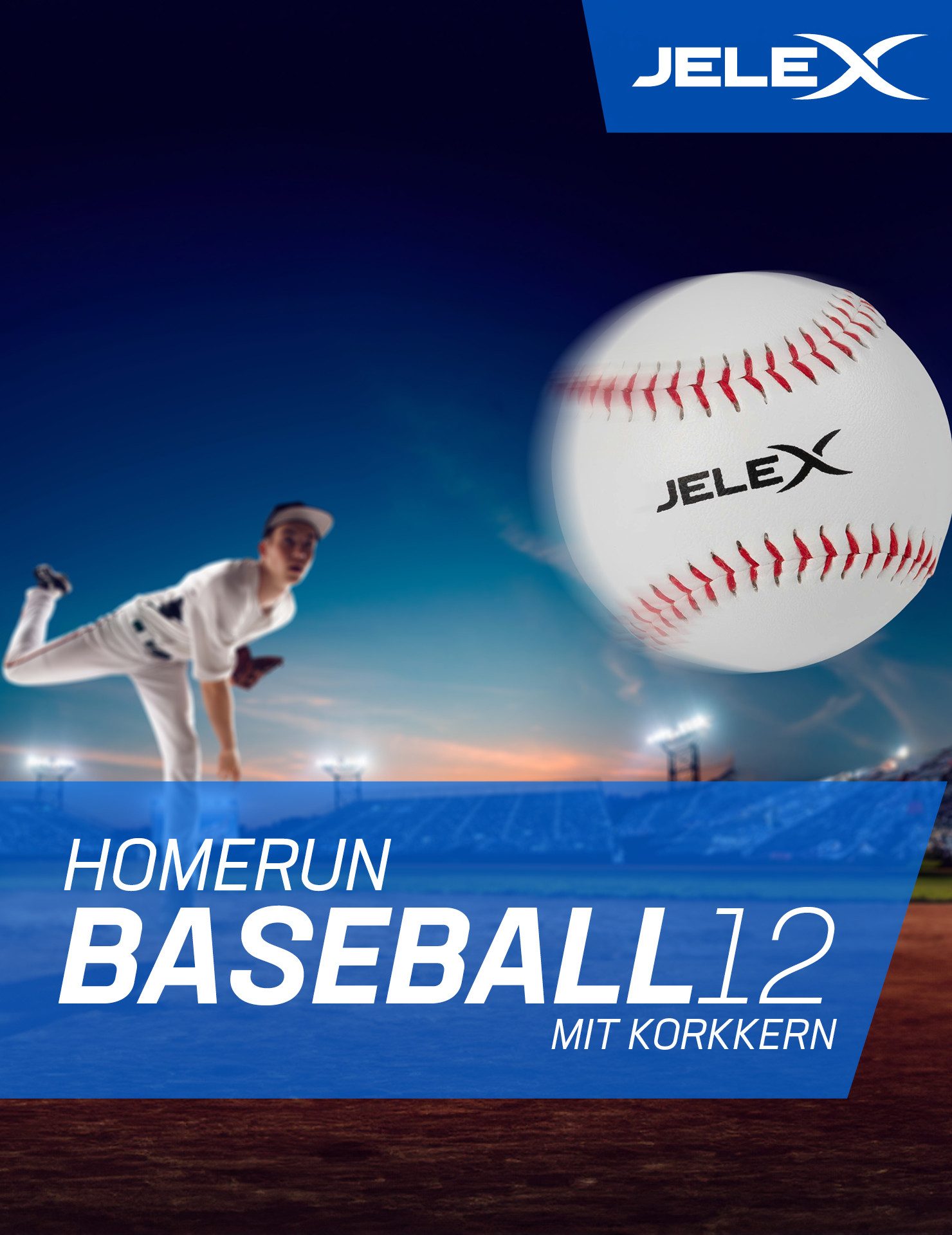 JELEX Baseball JELEX "Homerun" Baseball 9" mit Korkkern, entspricht der Standardgröße für Baseball-Bälle