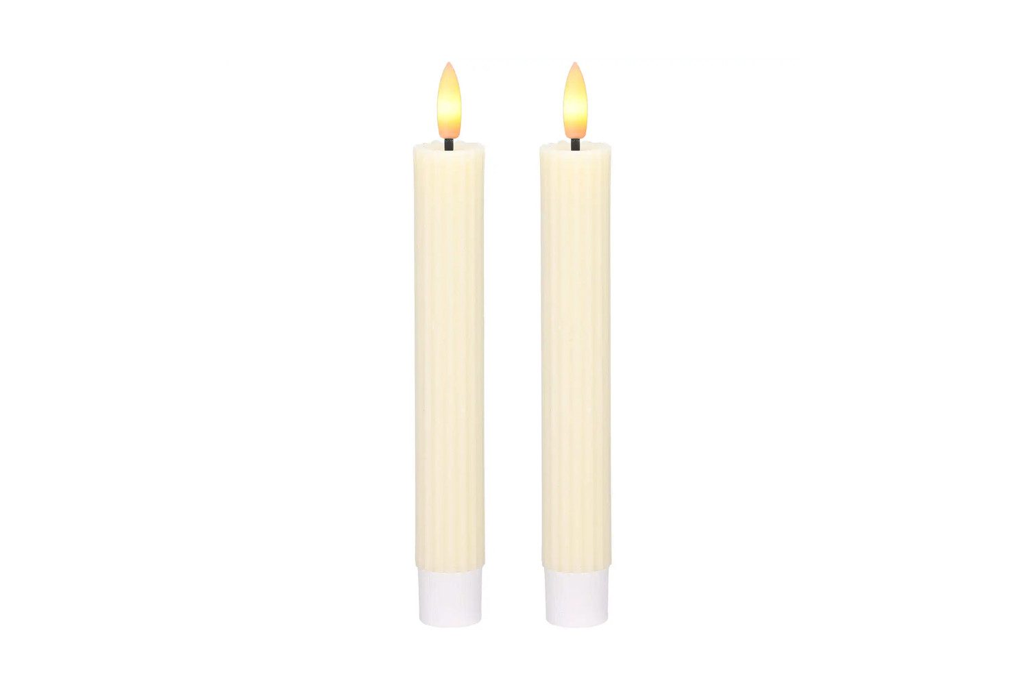 dasmöbelwerk LED-Kerze LED-Stabkerzen 2er Set Ø2,2x15,5 cm Dinnerkerze Riffel Timer Creme, Leuchtmittel nicht enthalten