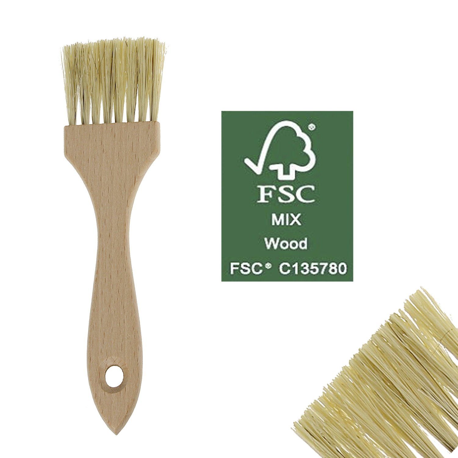 Macosa Home Backpinsel, Backpinsel Naturborsten breit 2er Set Rosshaar Holz-Griff