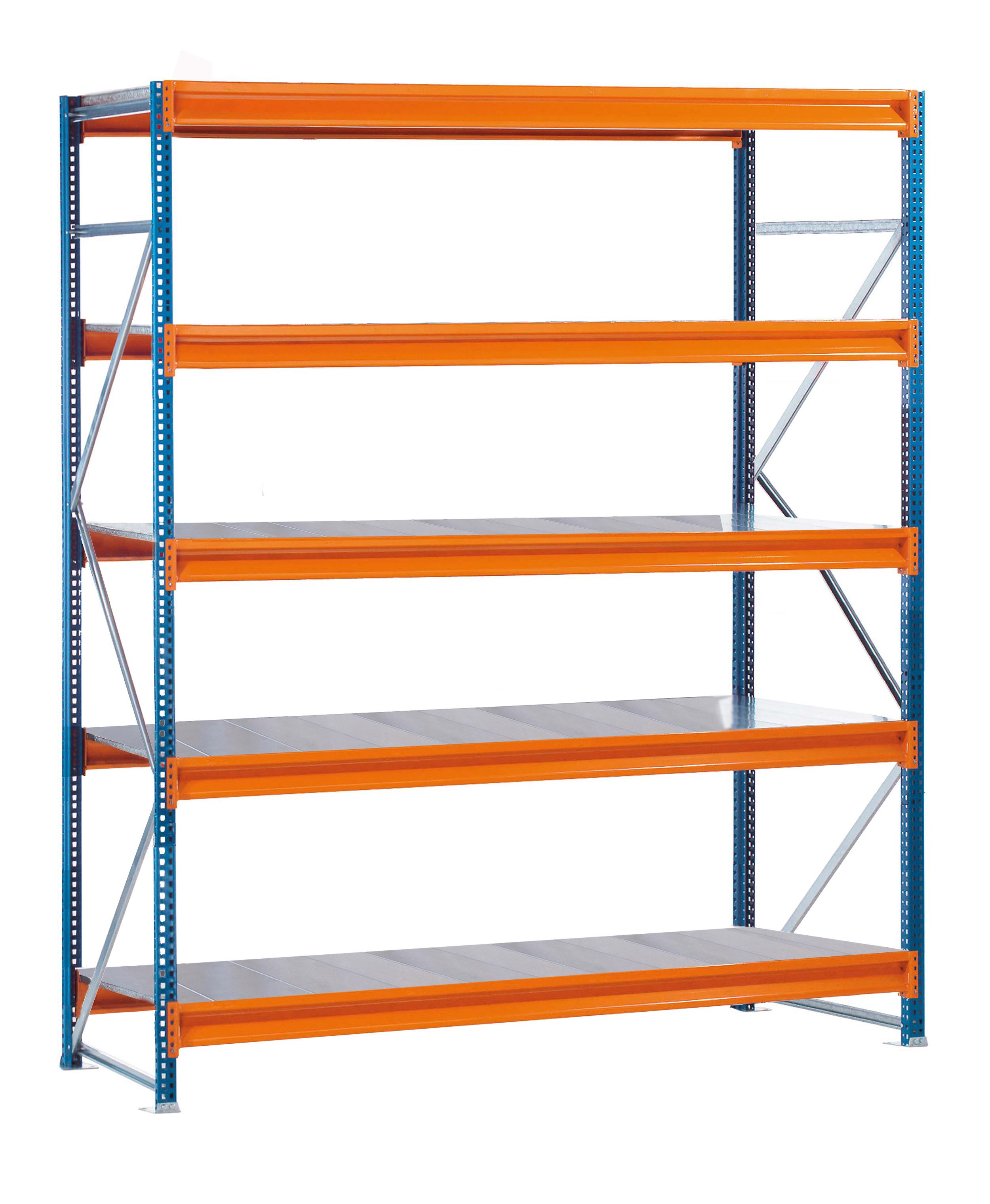 Steckregal GR, Weitspannregal mit Stahlpaneelen W 100, 3000 x 2500 x 600 mm