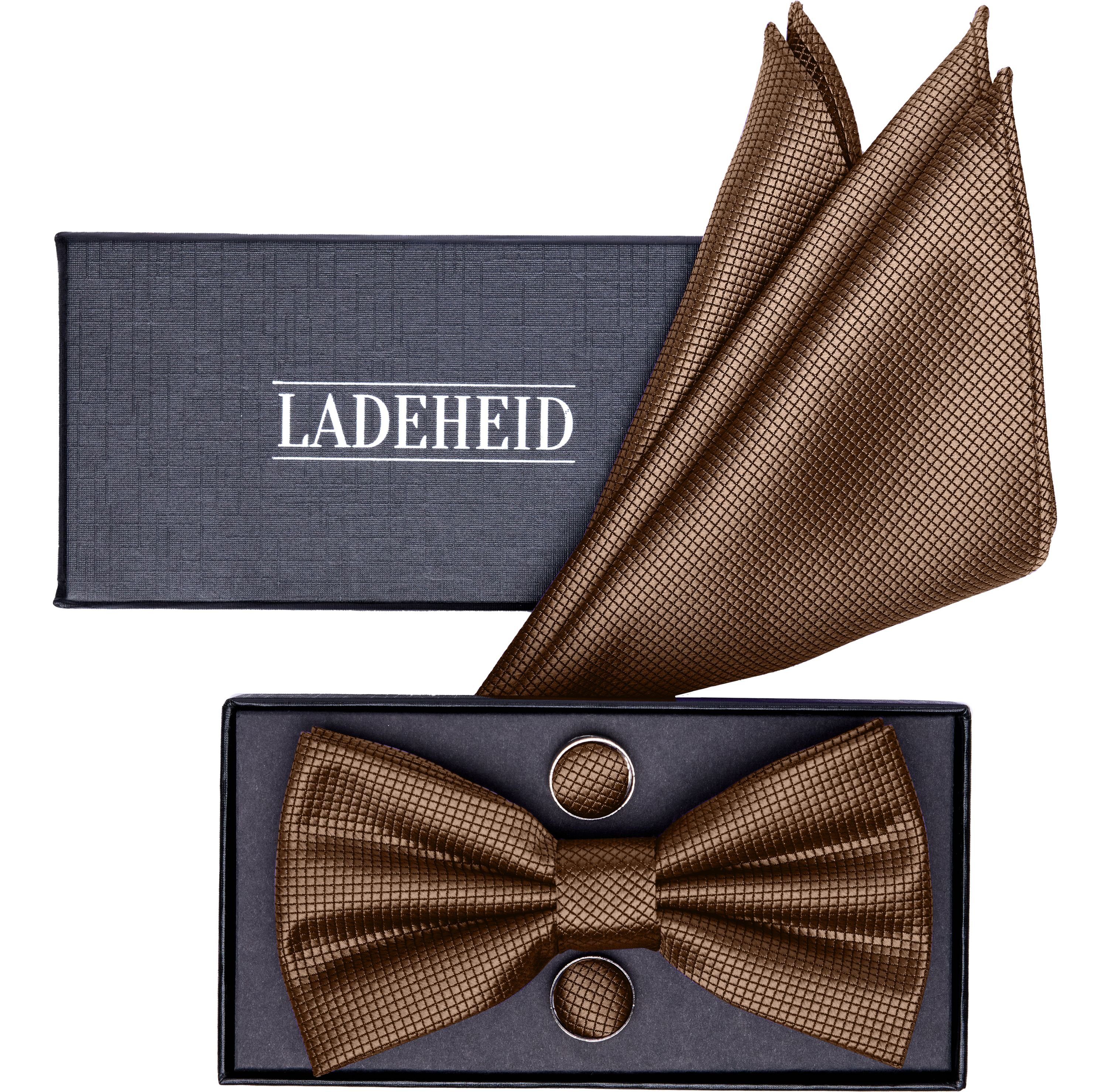 Ladeheid Fliege Einstecktuch Set Herren inkl. Manschettenknöpfe SETBHC 12cm günstig online kaufen