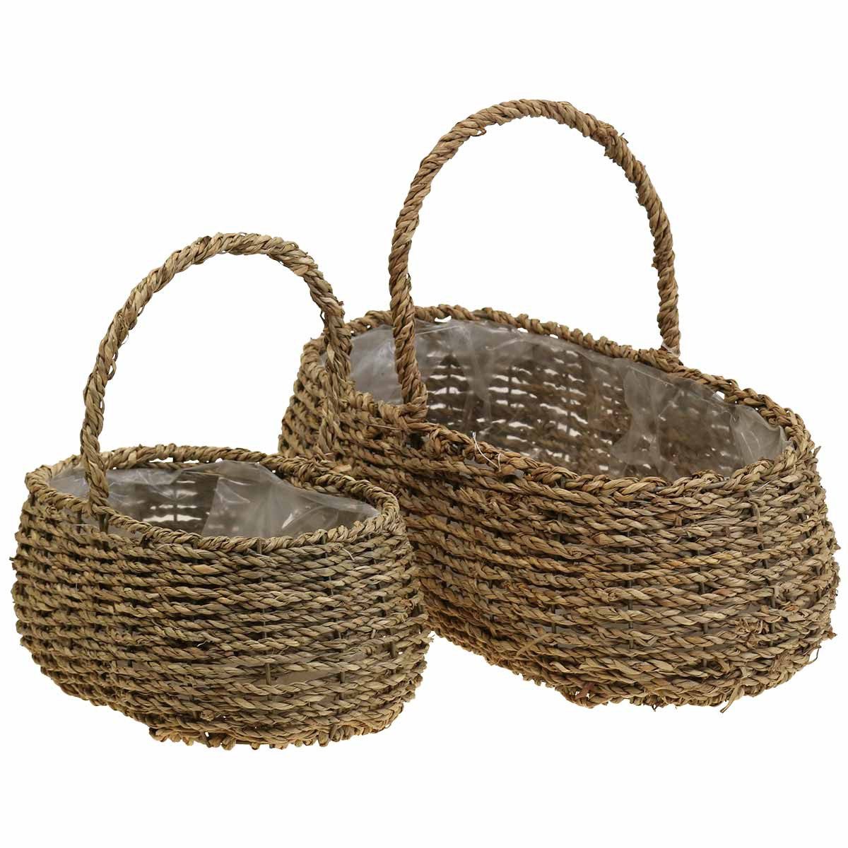 Florists Products Dekokorb 2er Set Pflanzkorb mit Henkel Blumenkorb Geflochten