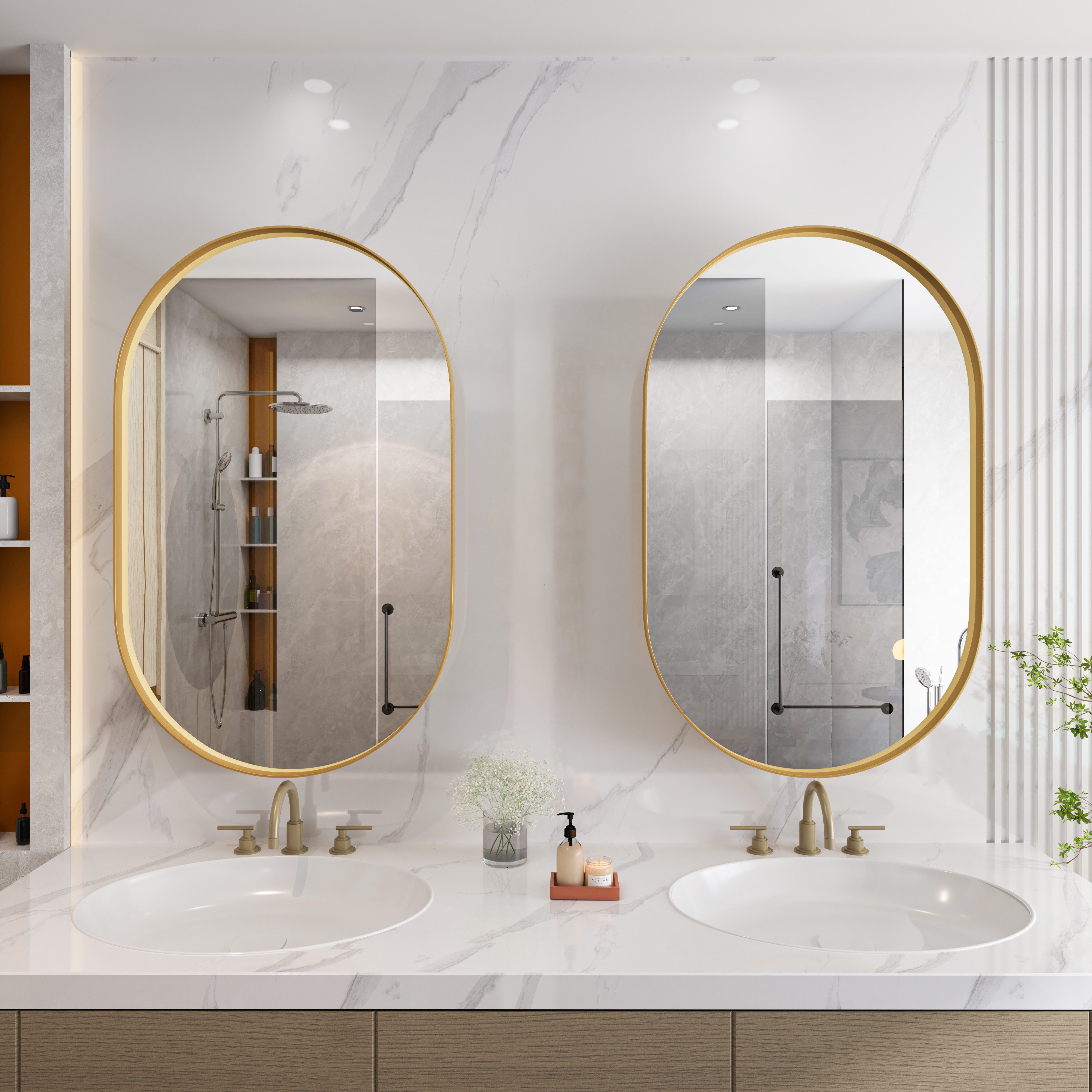 STILVORA Spiegelschrank Wandschrank mit Spiegel&verstellbaren Regalen,ovale günstig online kaufen