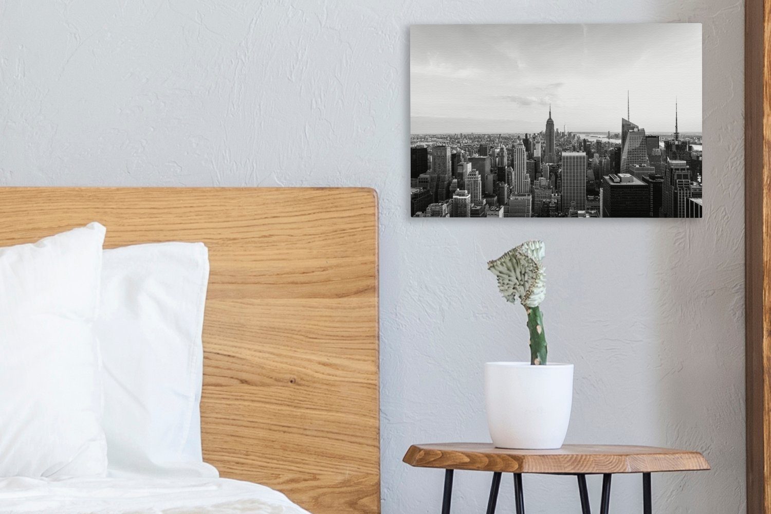 OneMillionCanvasses® Leinwandbild New Yorker während (1 St), Wandbild Skyline Leinwandbilder, cm Wanddeko, schwarz-weiß, - Sonnenuntergangs Aufhängefertig, eines 30x20