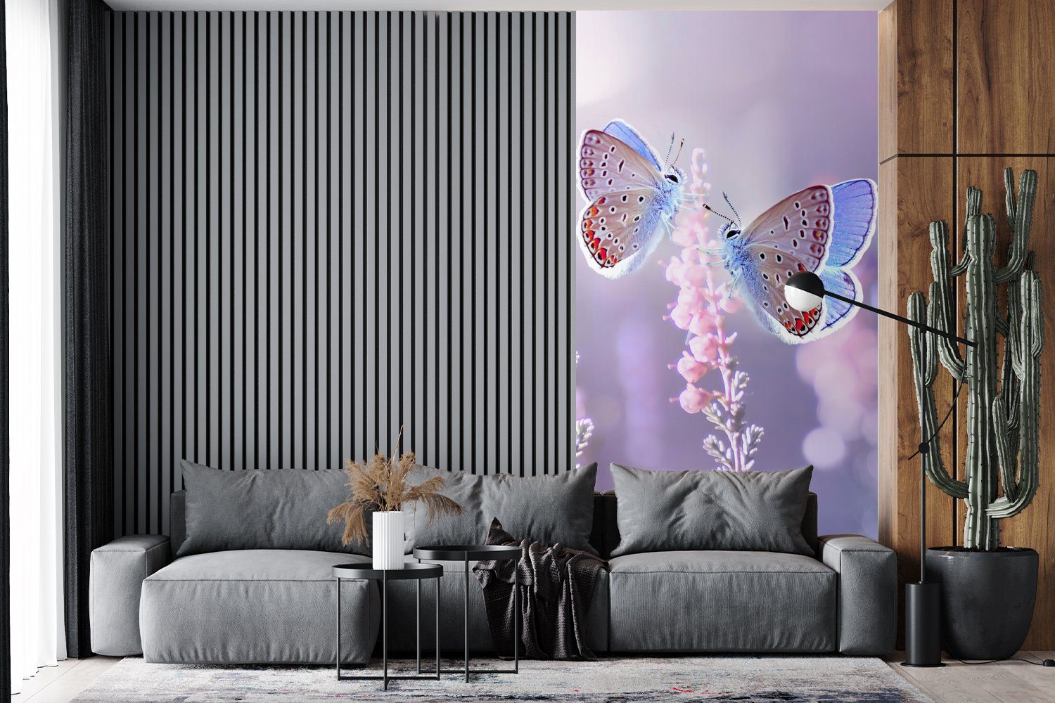 - Schlafzimmer St), - Fototapete (2 Vliestapete Schmetterling bedruckt, Blumen Lavendel Fototapete für MuchoWow - Küche, Matt, Wohnzimmer Lila,