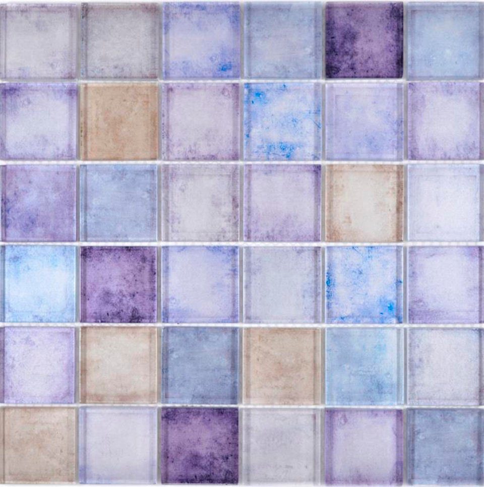 Mosani Mosaikfliesen Glasmosaik Mosaikfliesen pastell blau violett cream changierend
