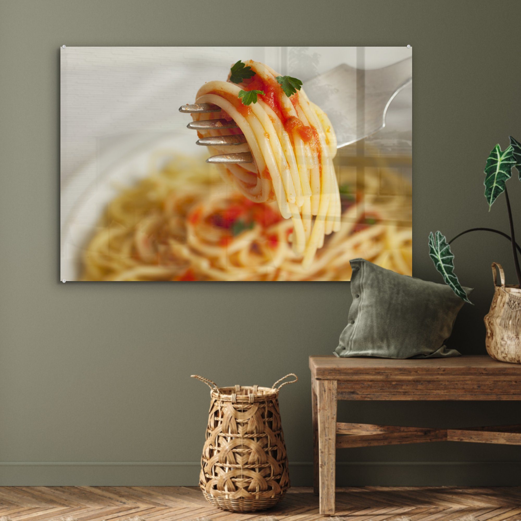 (1 MuchoWow Acrylglasbilder Schlafzimmer eine Gabel, St), Wohnzimmer & Spaghetti Acrylglasbild um