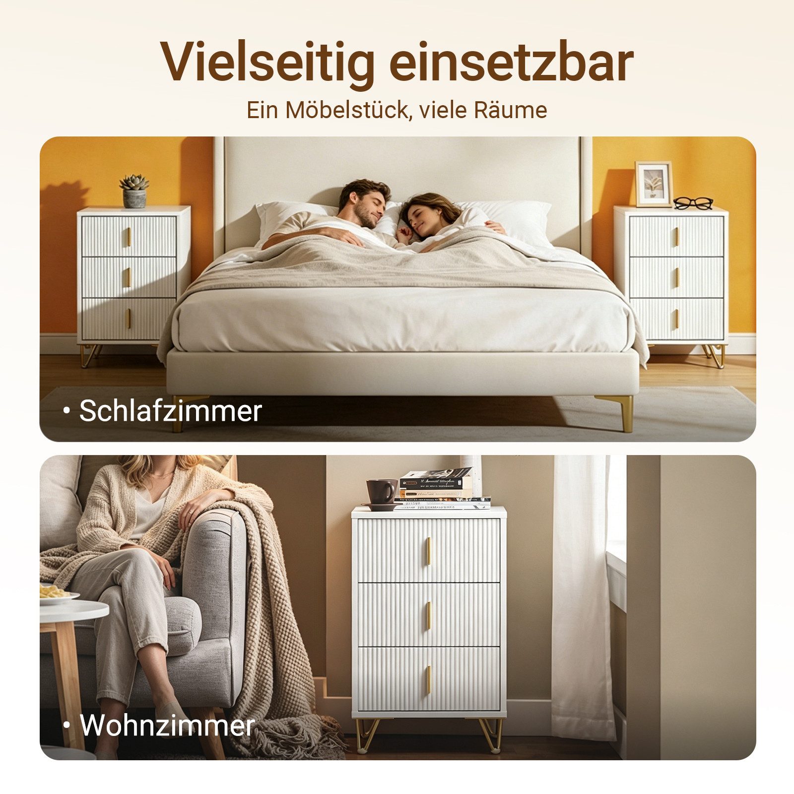 SoBuy Nachttisch FBT115-L, Nachtschrank, schmaler Schrank mit 3 Schubladen, Kommode, Beistelltisch für Schlafzimmer und Wohnzimmer, ideal für kleine Räume – Bild 4 von 5