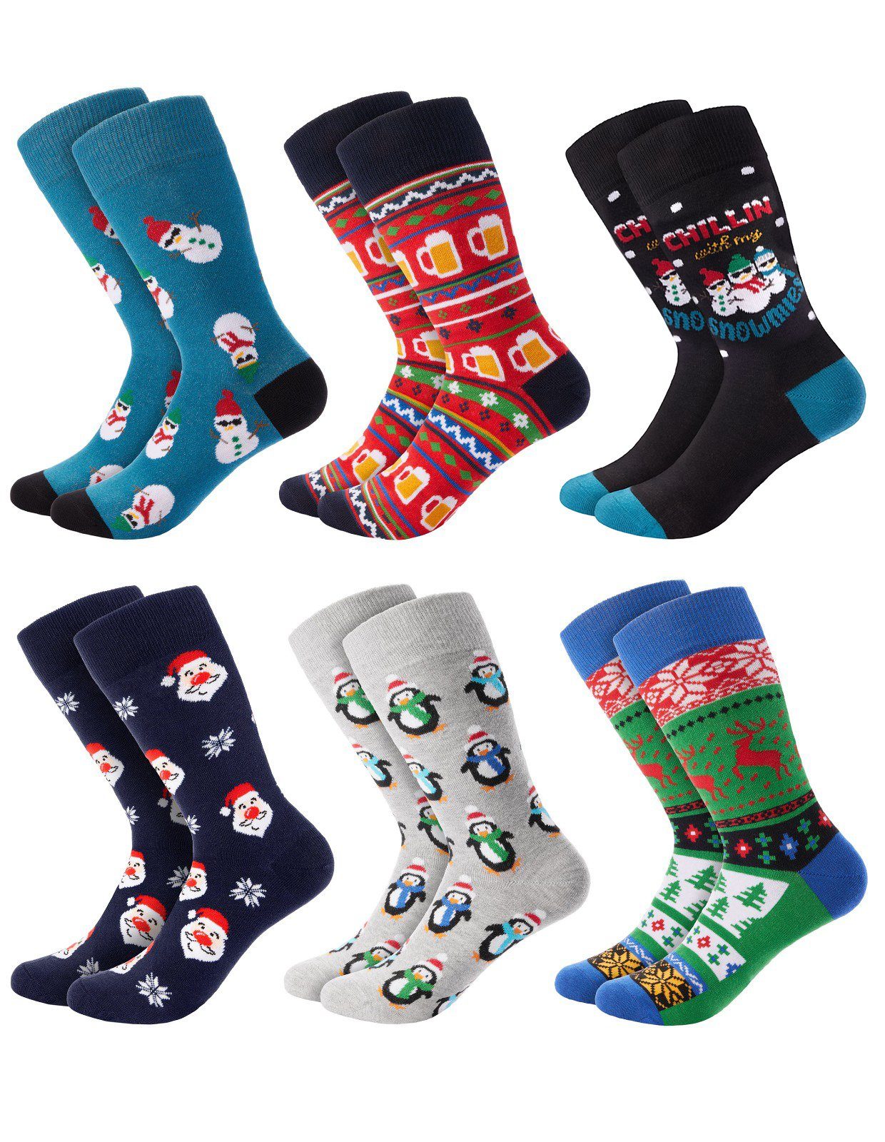 BRUBAKER Socken 6er-Pack) 6-Paar, Männer für Adventskalender Geburtstag - Socken Lustige Set Paar Weihnachtssocken Bunte Herren Weihnachten 6 41-45 (Set, - Baumwollsocken