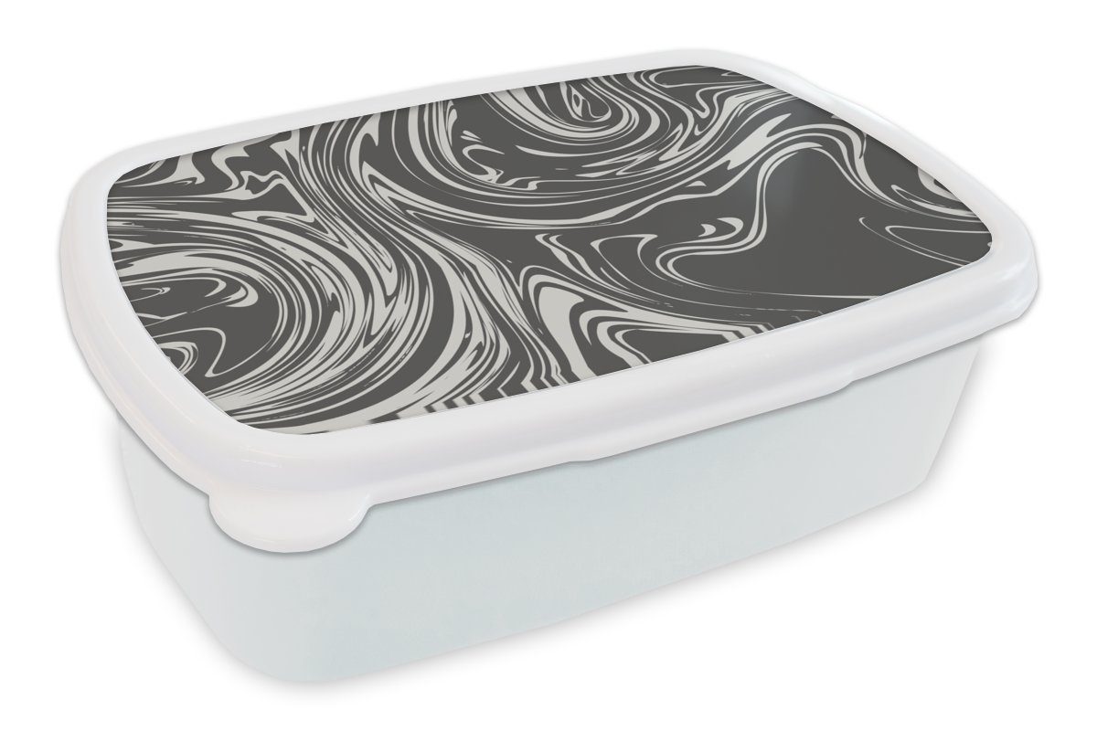 MuchoWow Lunchbox Marmor (2-tlg), für Brotbox Jungs - Brotdose, Erwachsene, und weiß - für und Kunststoff, Eisen Mädchen Kinder Muster
