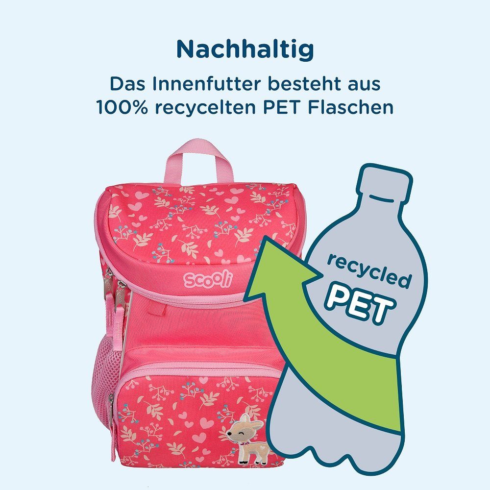 niedlichem Scooli Mädchen Deer Turnbeutel, Rehkitz Bambi inkl. Set Trinkflasche), Brotdose Rosa (Set, Daisy Kinderrucksack Mini-Me Rucksack mit und