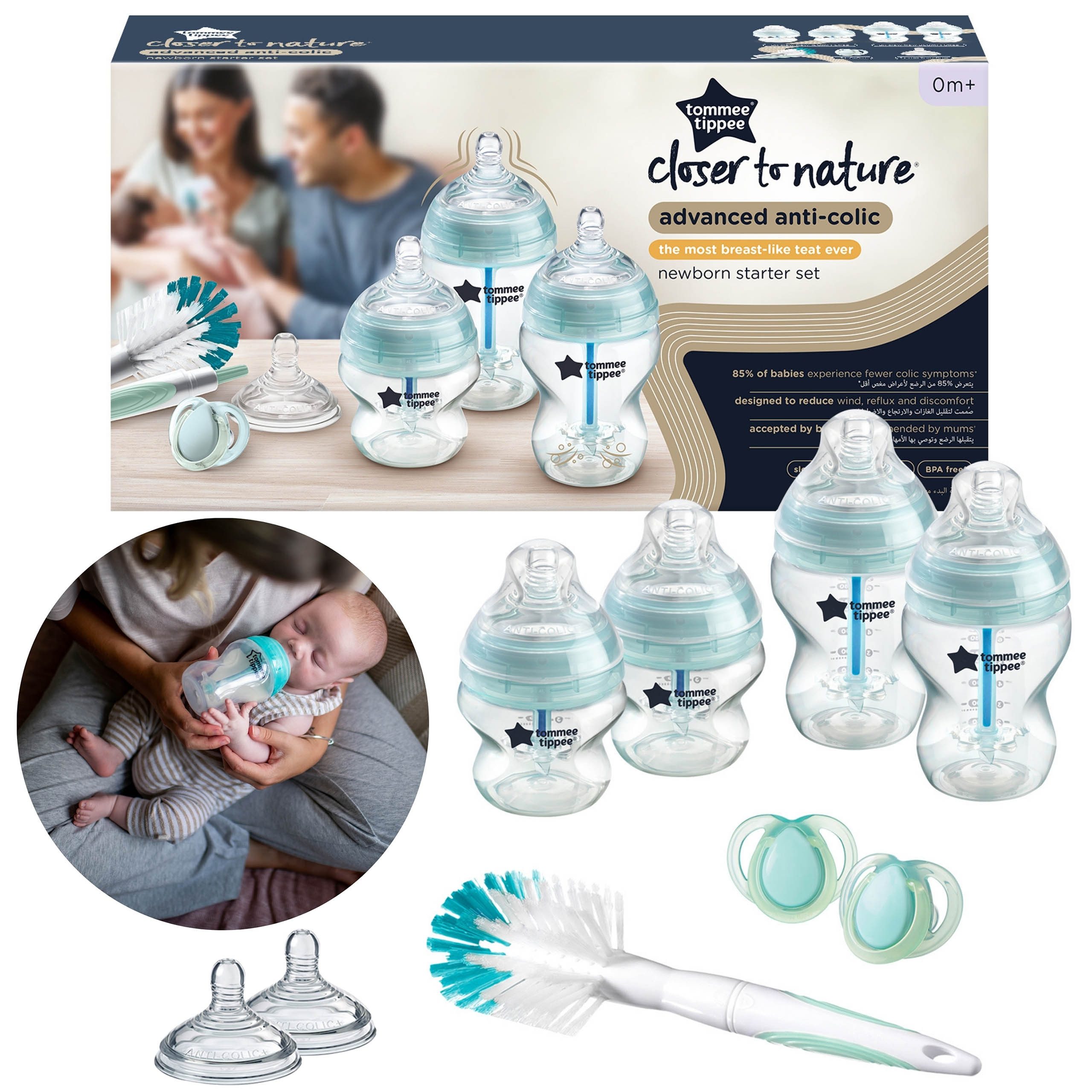 Tommee Tippee Babyflasche Tommee Tippee Startset 0m+, Anti-Kolik-Flaschen, Sauger, Bürste