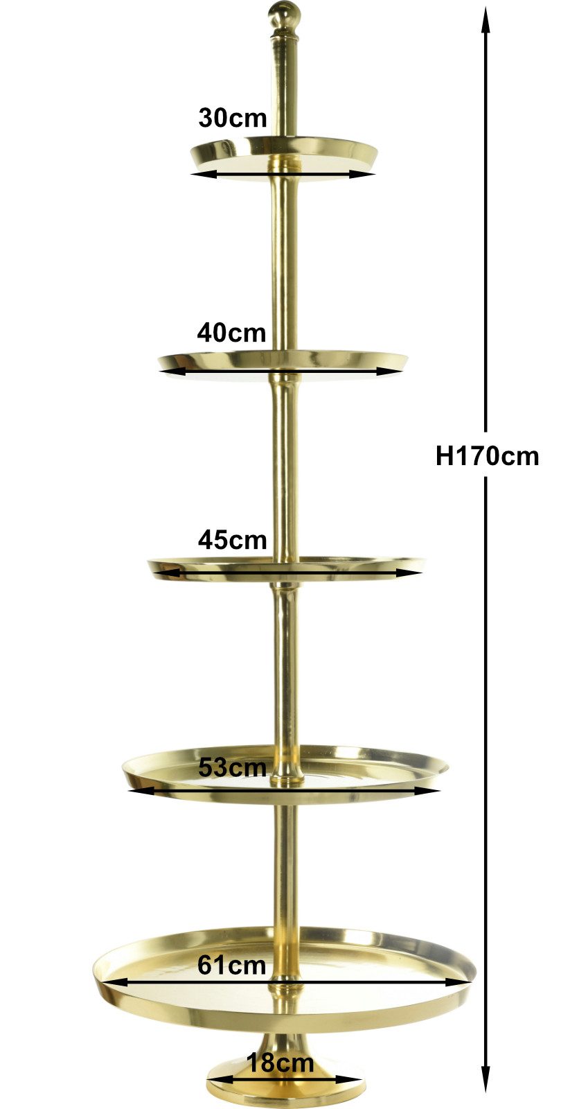 Koopman Etagere Servierständer Aluminium Deko XXL 170 cm 5 Ablagen Goldfarbend, Aluminium, (Stück, 1-tlg., Packung), 170cm, Goldfarbend, Aluminum, Servierständer, Anrichte