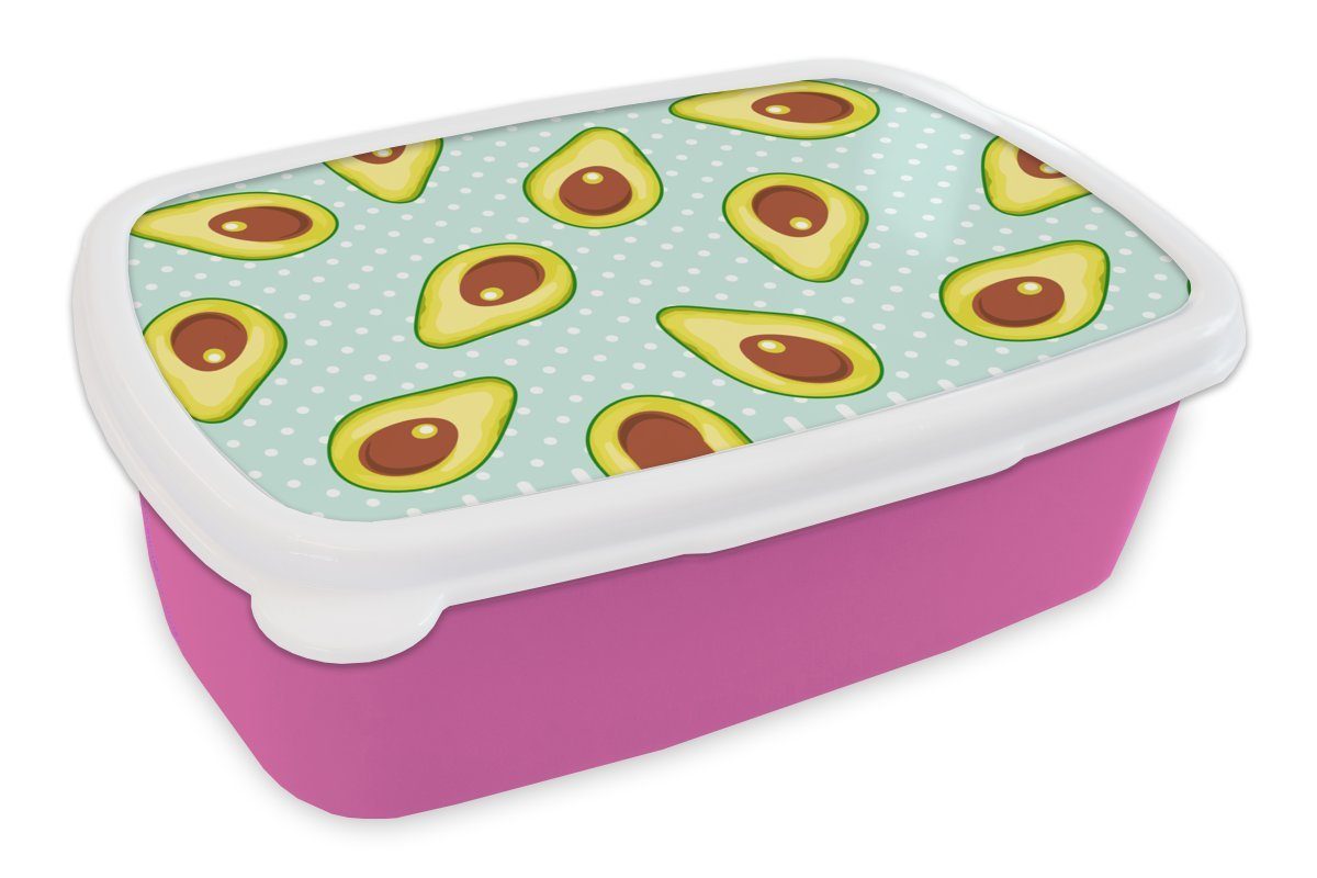 MuchoWow Lunchbox Avocado - Muster - Polka dots, Kunststoff, (2-tlg), Brotbox für Erwachsene, Brotdose Kinder, Snackbox, Mädchen, Kunststoff rosa