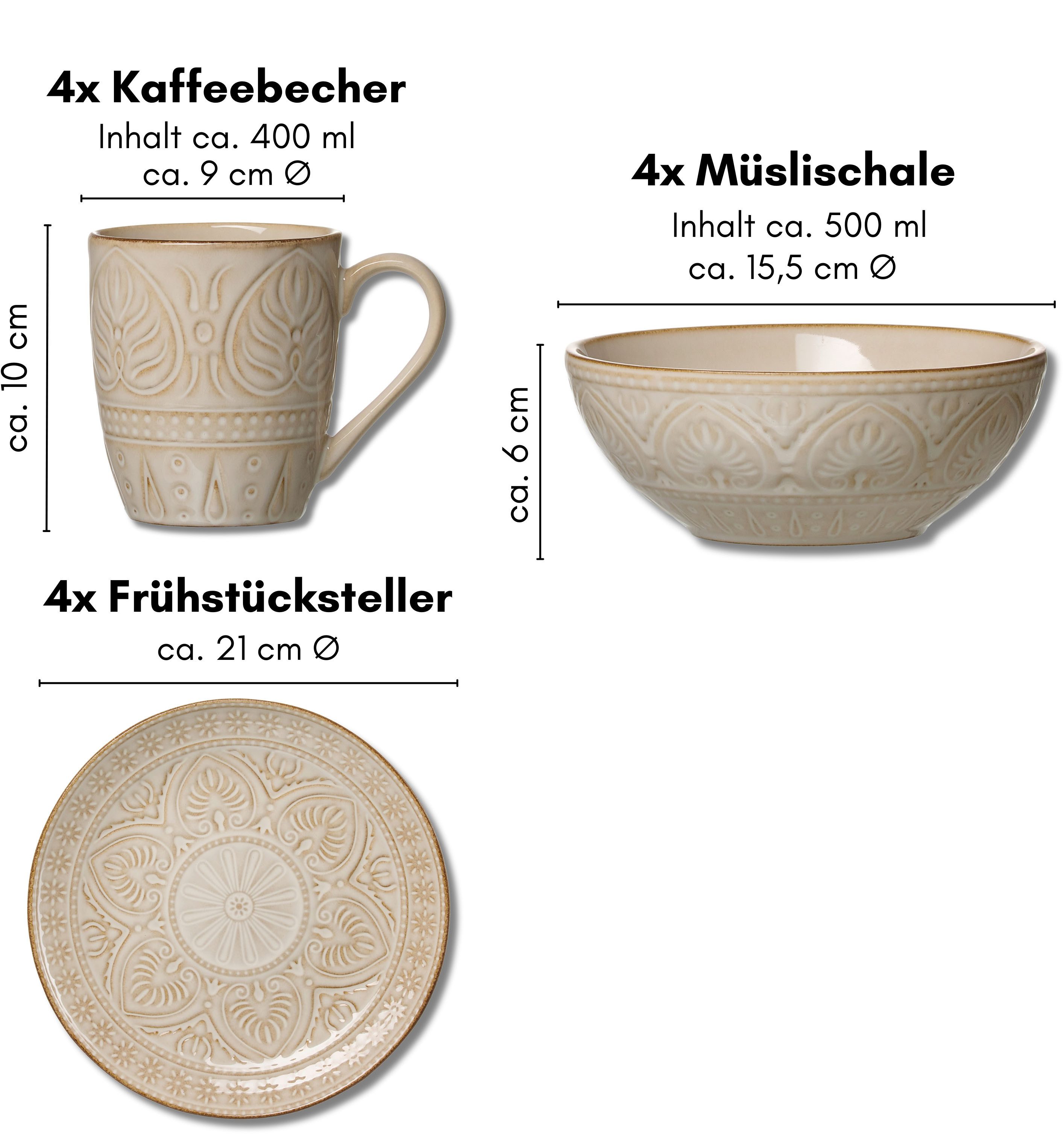 Ritzenhoff & Breker Frühstücks-Geschirrset Omara (12-tlg), 4 Personen, Steingut, Reaktivglasur, jedes Stück ein Unikat – Bild 4 von 4